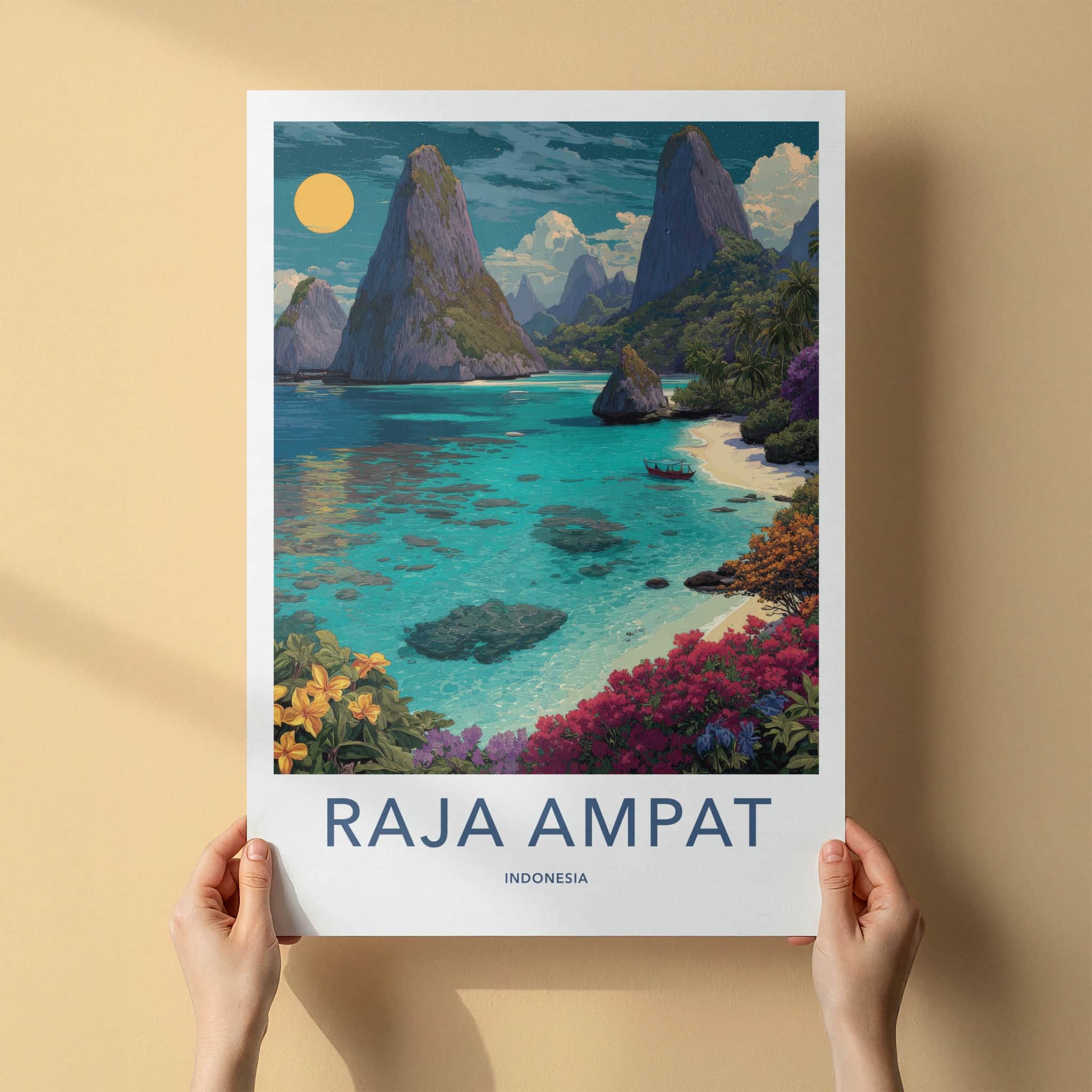 Raja Ampat Poster - Indonesia Travel Art - Tropical Ocean Shore Gallery Art