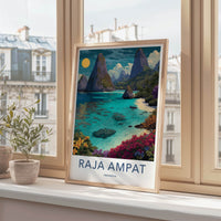 Raja Ampat Poster - Indonesia Travel Art - Tropical Ocean Shore Gallery Art
