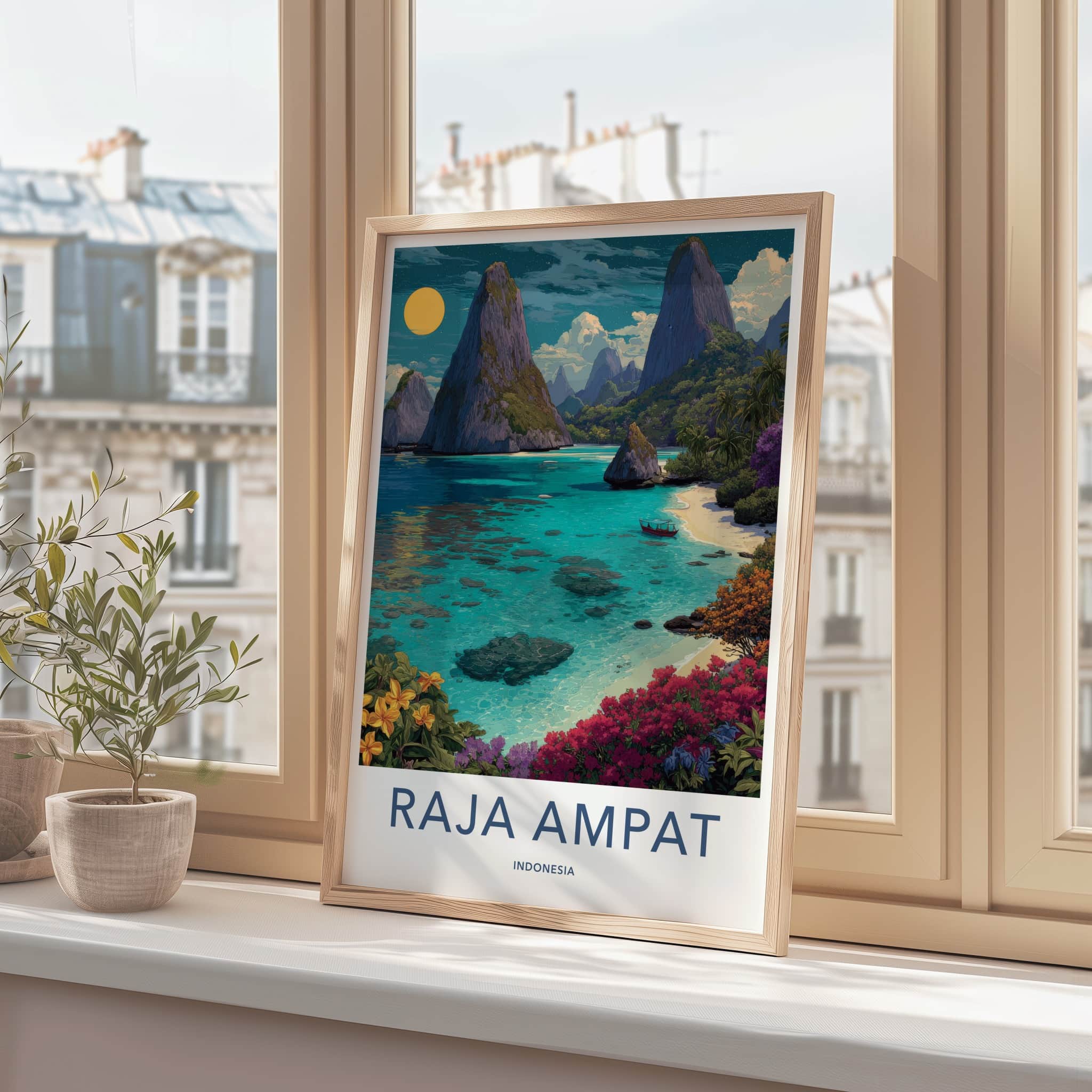 Raja Ampat Poster - Indonesia Travel Art - Tropical Ocean Shore Gallery Art