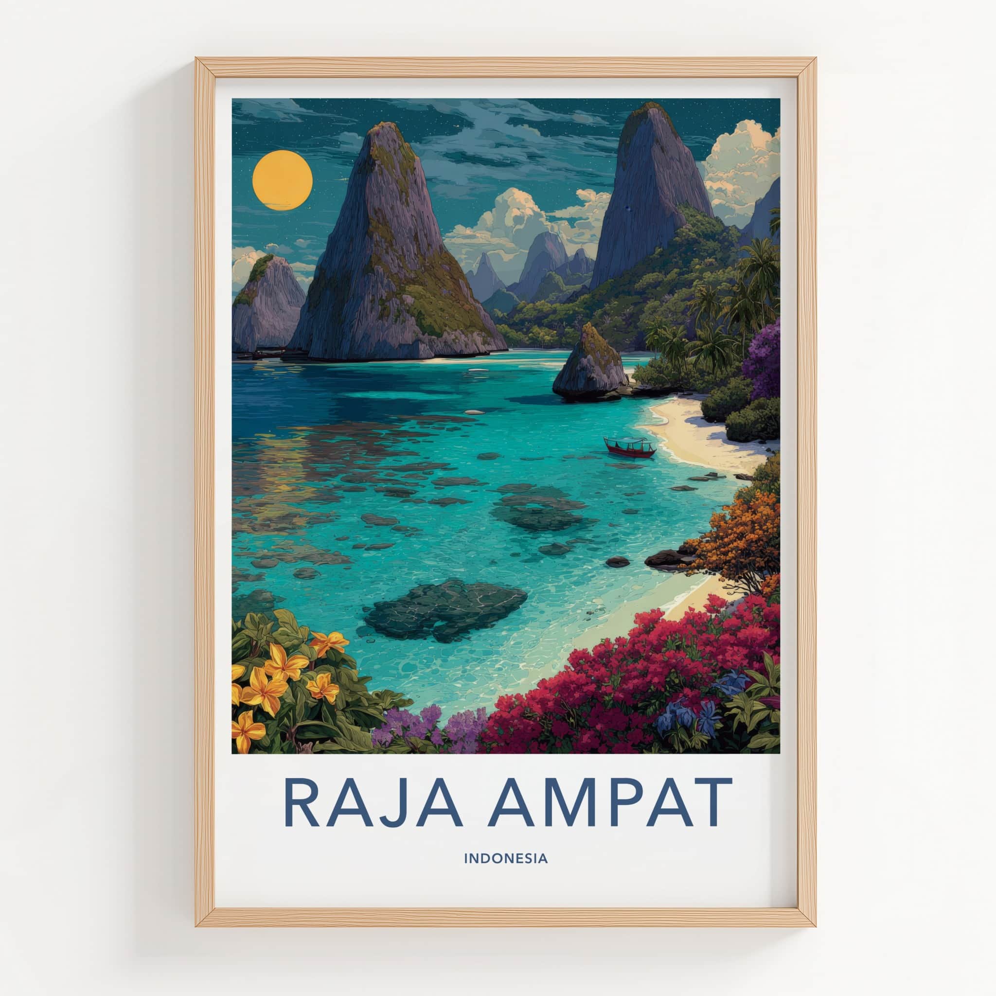 Raja Ampat Poster - Indonesia Travel Art - Tropical Ocean Shore Gallery Art