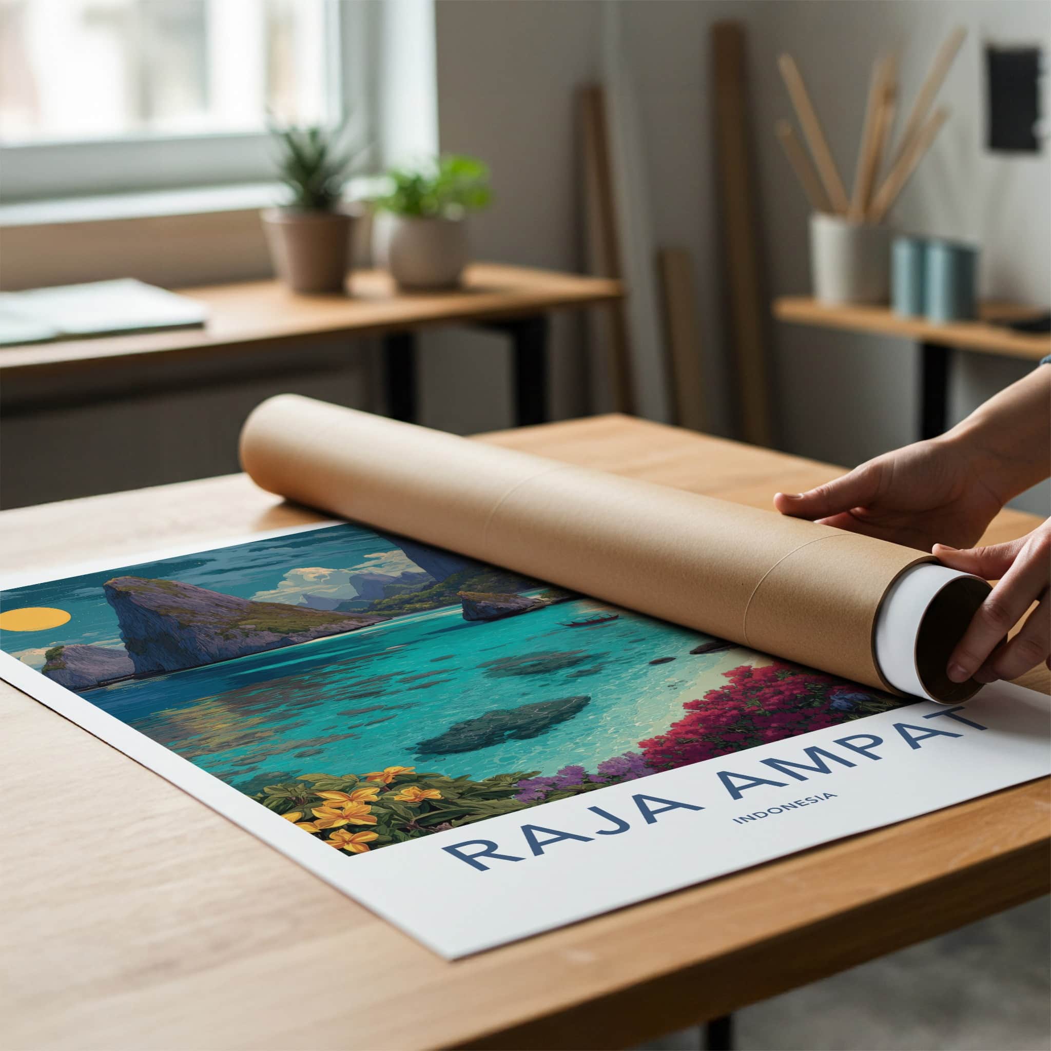 Raja Ampat Poster - Indonesia Travel Art - Tropical Ocean Shore Gallery Art