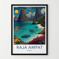 Raja Ampat Poster - Indonesia Travel Art - Tropical Ocean Shore Gallery Art