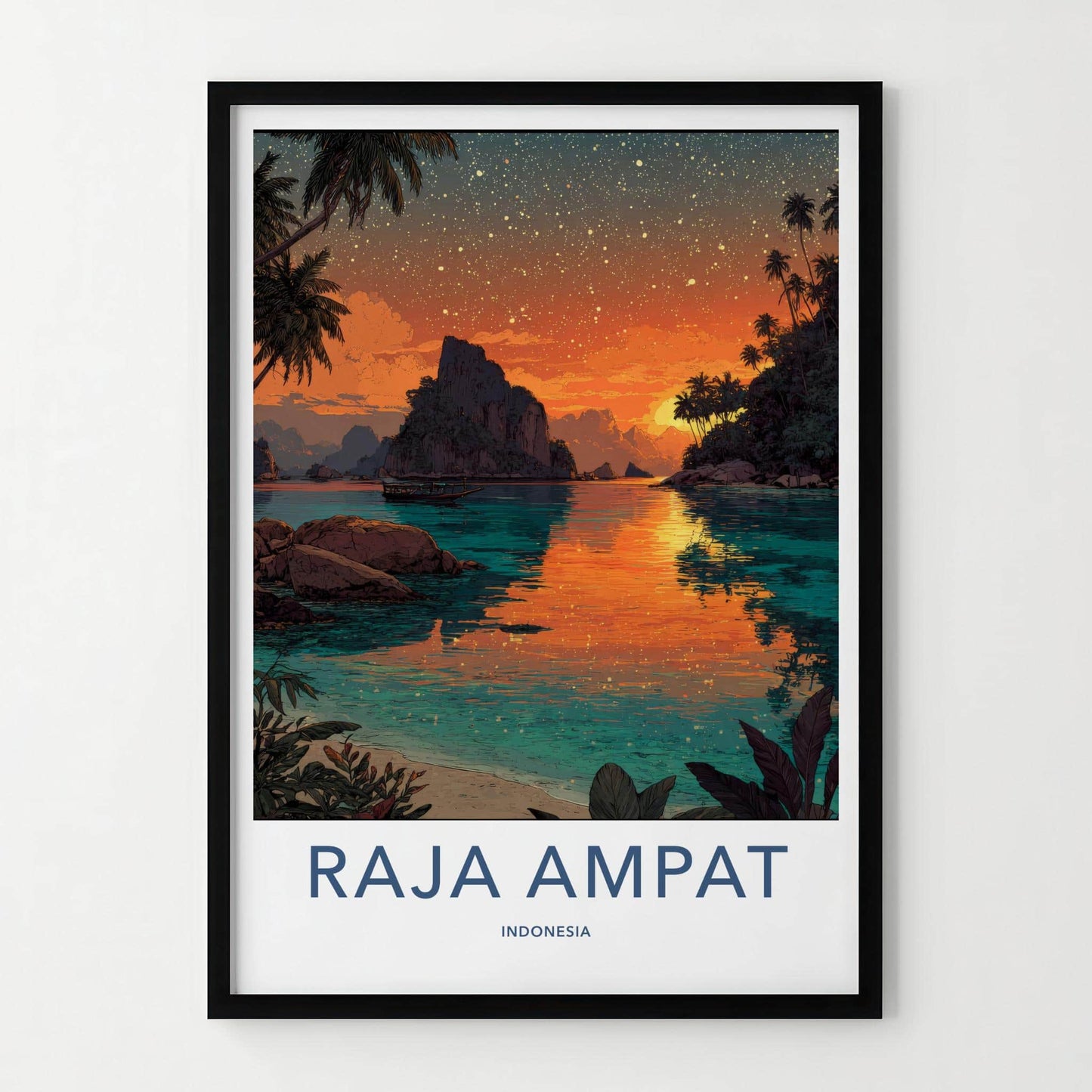 Raja Ampat Poster - Indonesia Travel Art - Tropical Ocean Twilight Home Decor