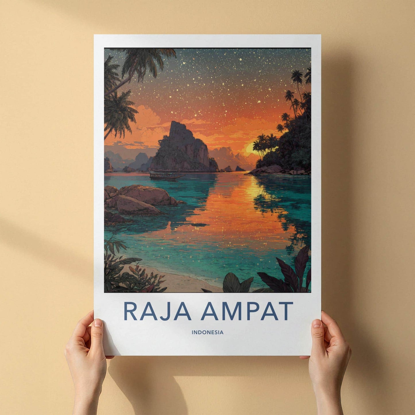 Raja Ampat Poster - Indonesia Travel Art - Tropical Ocean Twilight Home Decor
