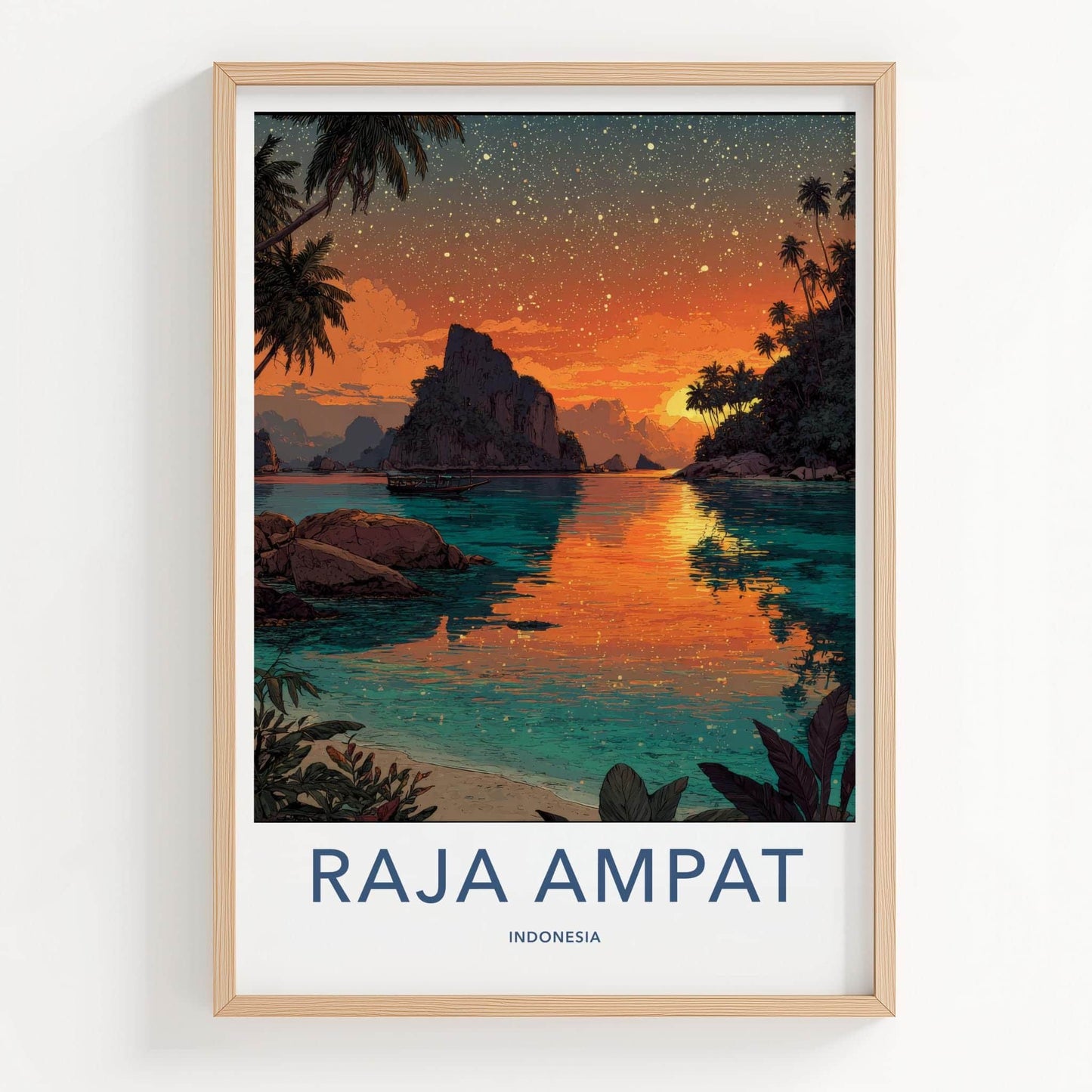 Raja Ampat Poster - Indonesia Travel Art - Tropical Ocean Twilight Home Decor