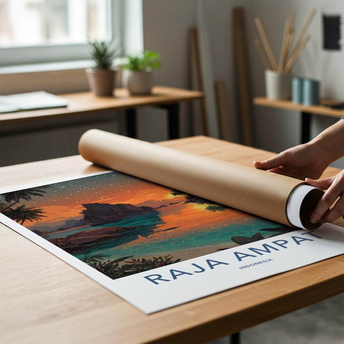 Raja Ampat Poster - Indonesia Travel Art - Tropical Ocean Twilight Home Decor