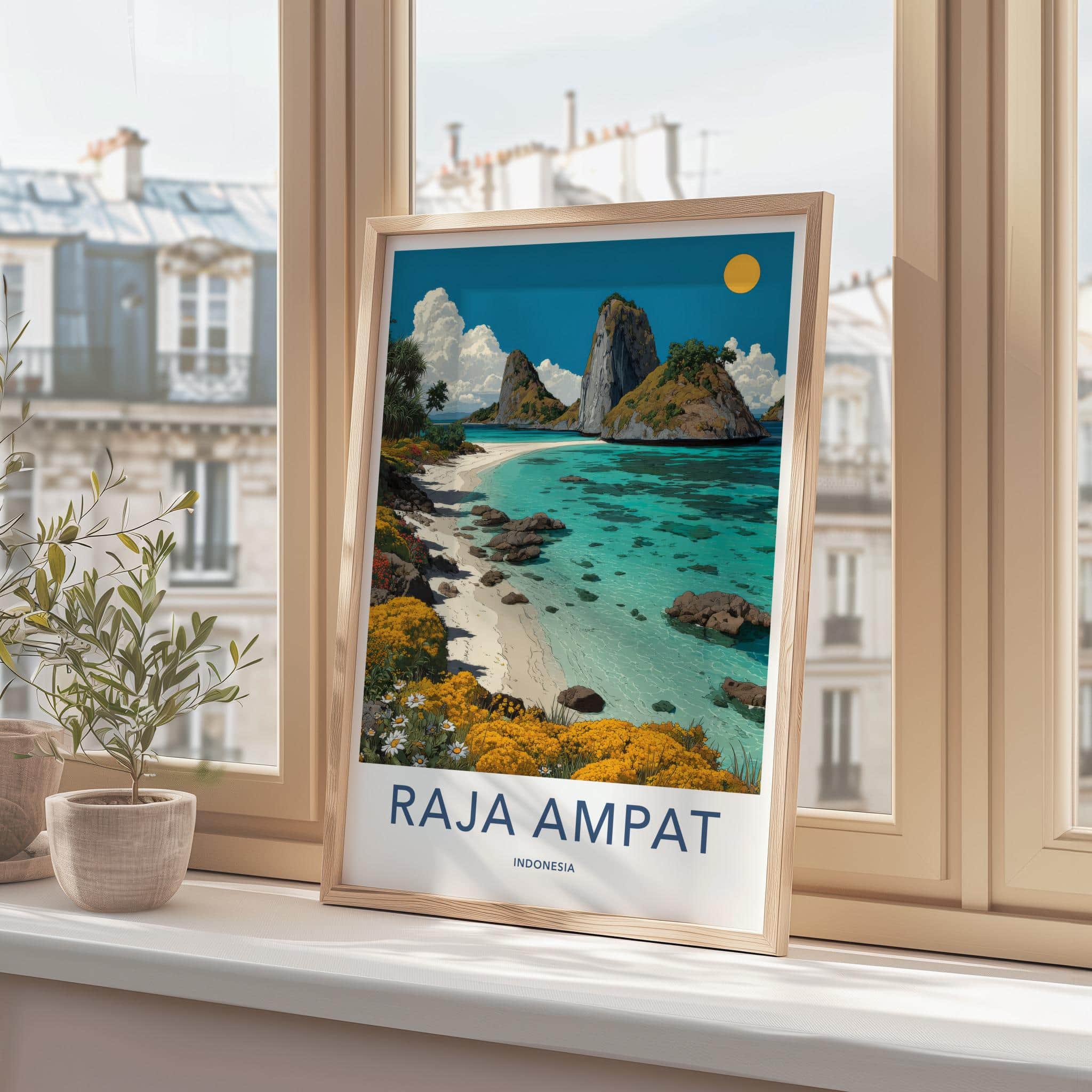 Raja Ampat Poster - Indonesia Travel Art - Turquoise Beach Islands Home Decor