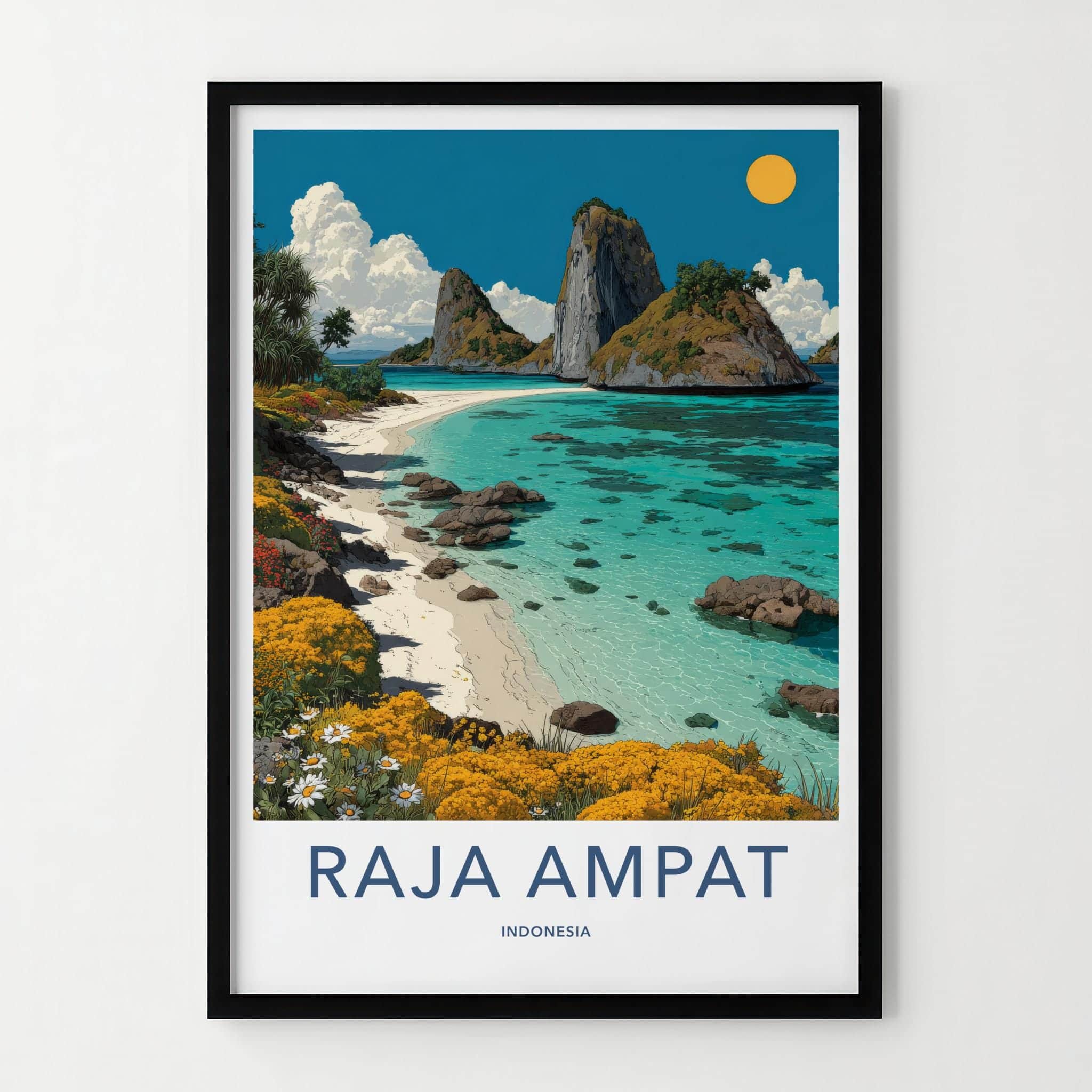 Raja Ampat Poster - Indonesia Travel Art - Turquoise Beach Islands Home Decor