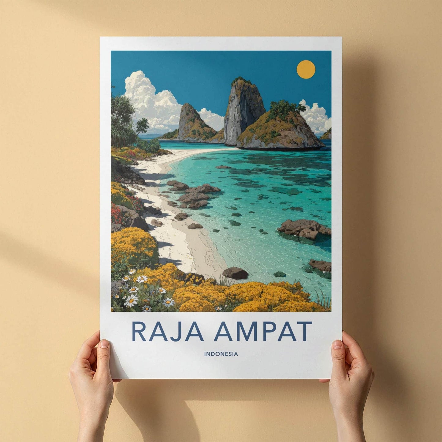 Raja Ampat Poster - Indonesia Travel Art - Turquoise Beach Islands Home Decor