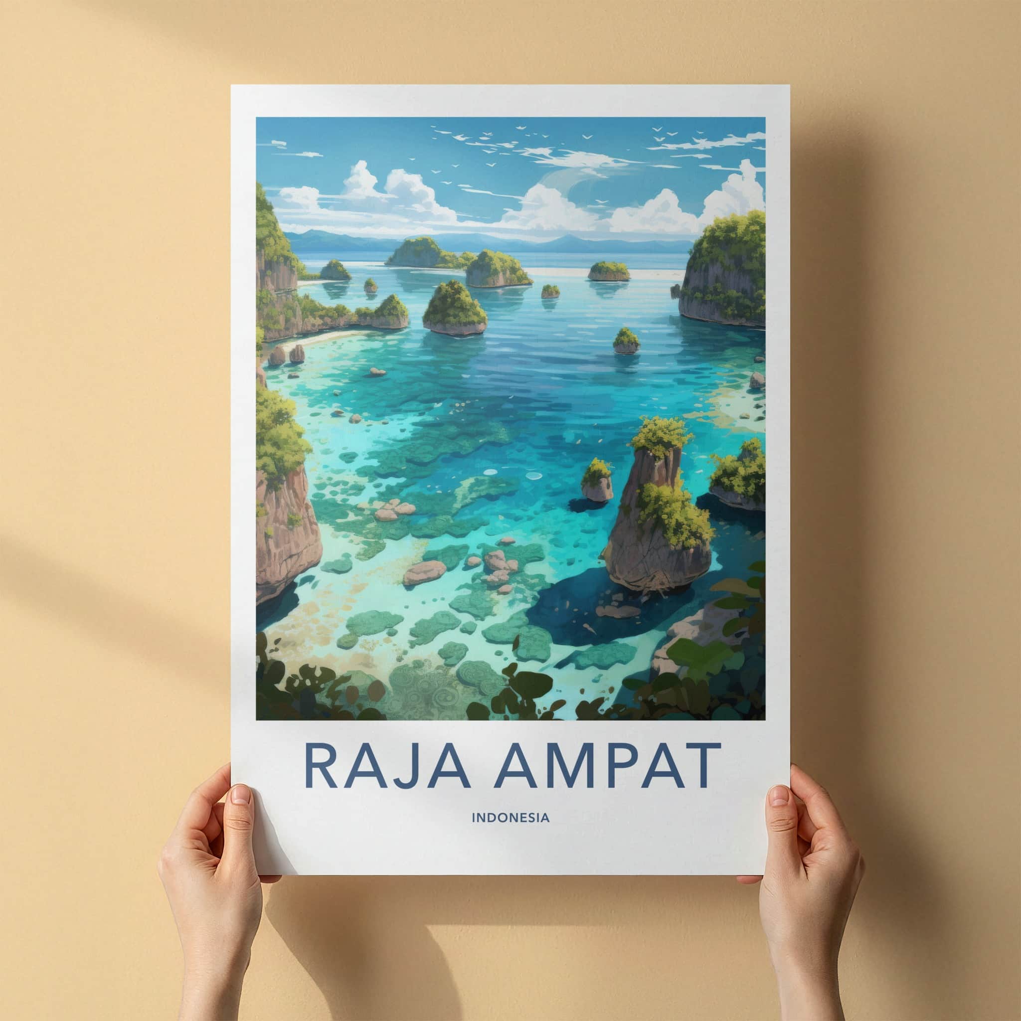 Raja Ampat Poster - Indonesia Travel Art - Turquoise Water Islands Home Decor