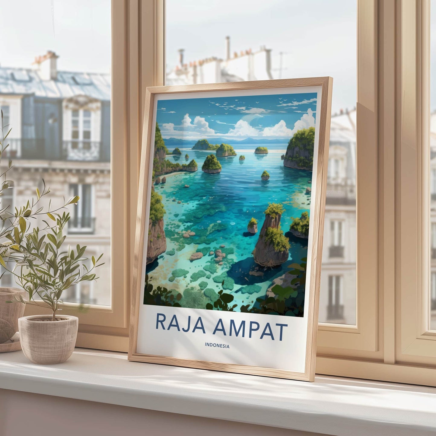 Raja Ampat Poster - Indonesia Travel Art - Turquoise Water Islands Home Decor
