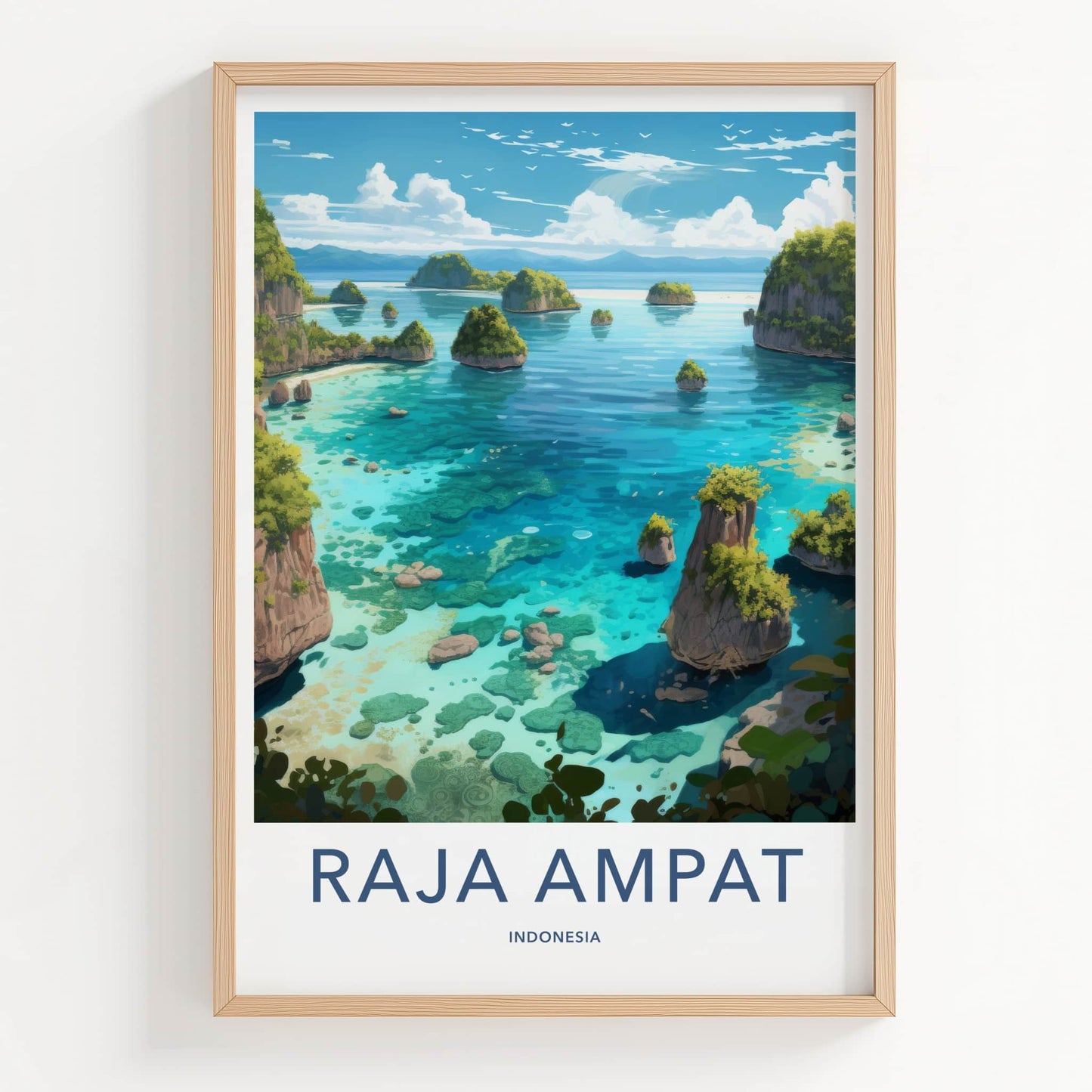 Raja Ampat Poster - Indonesia Travel Art - Turquoise Water Islands Home Decor