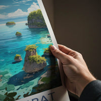 Raja Ampat Poster - Indonesia Travel Art - Turquoise Water Islands Home Decor