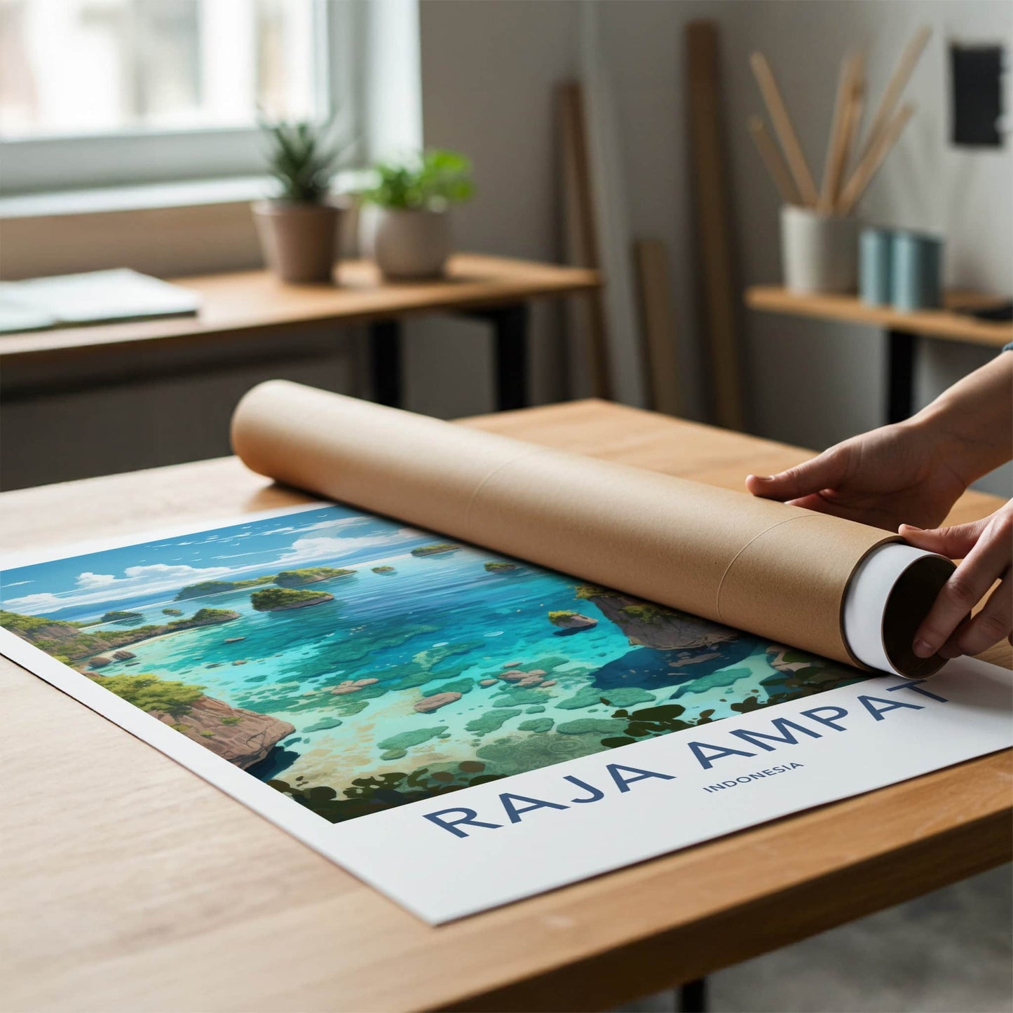 Raja Ampat Poster - Indonesia Travel Art - Turquoise Water Islands Home Decor
