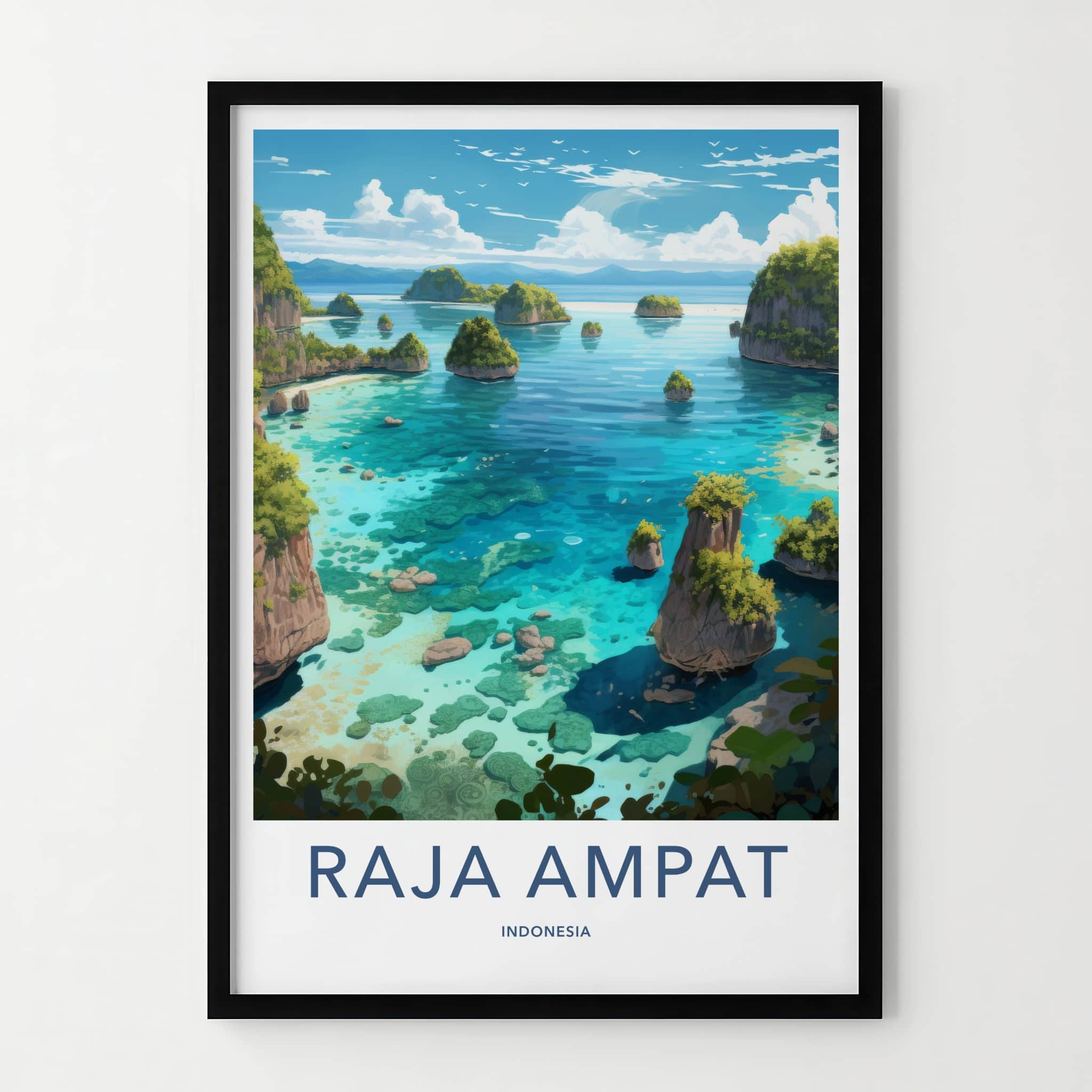 Raja Ampat Poster - Indonesia Travel Art - Turquoise Water Islands Home Decor
