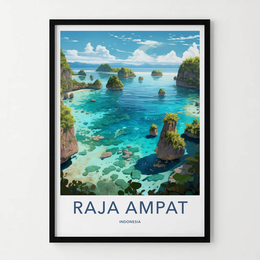 Raja Ampat Poster - Indonesia Travel Art - Turquoise Water Islands Home Decor