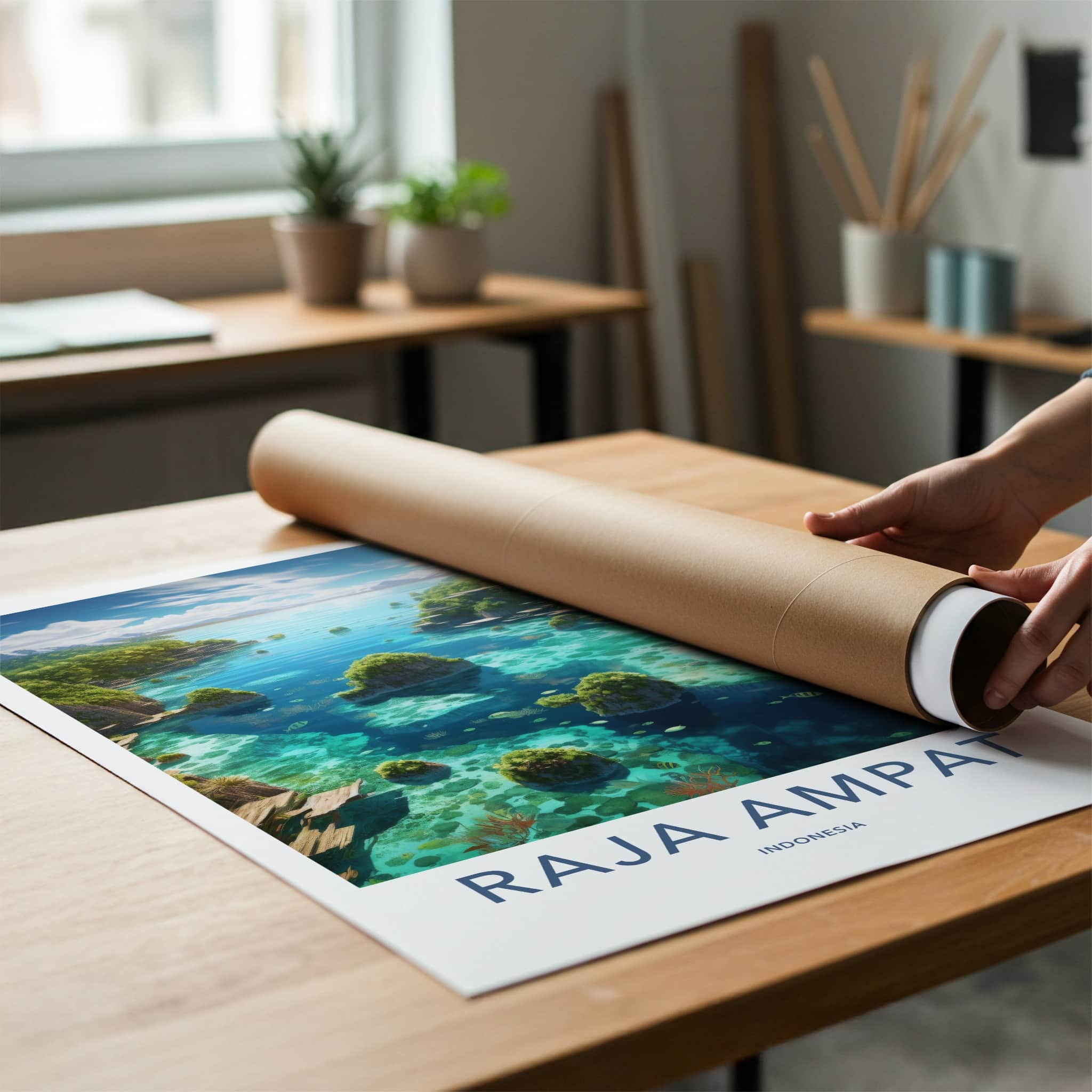 Raja Ampat Poster - Indonesia Travel Art - Turquoise Water Islands Home Decor