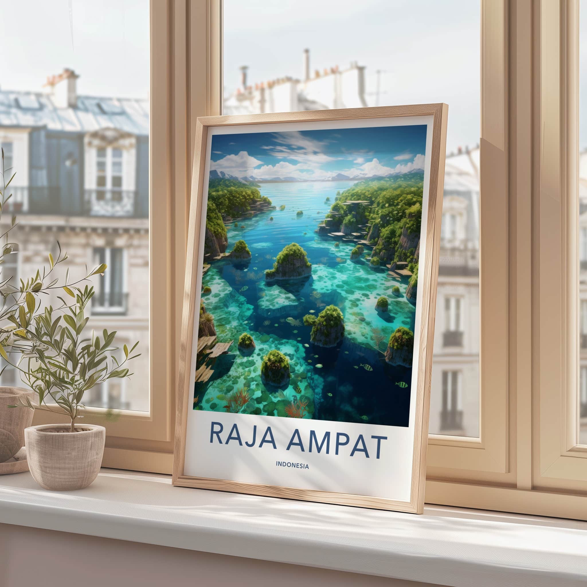 Raja Ampat Poster - Indonesia Travel Art - Turquoise Water Islands Home Decor