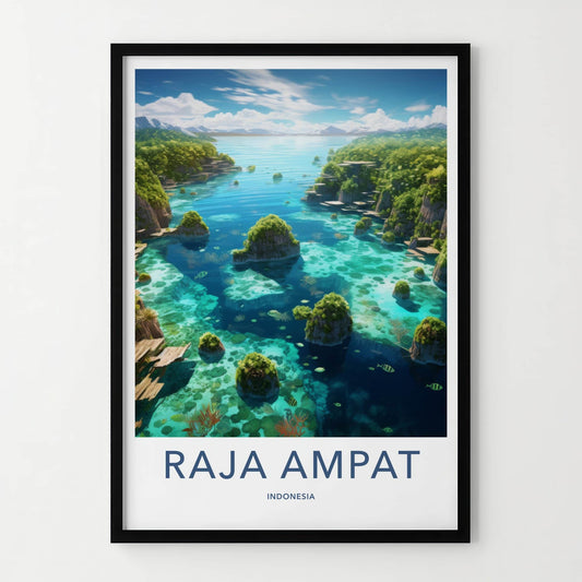 Raja Ampat Poster - Indonesia Travel Art - Turquoise Water Islands Home Decor
