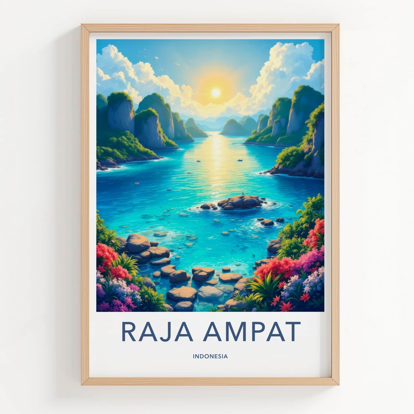 Raja Ampat Poster - Indonesia Travel Art - Vibrant Tropical Bay Home Decor