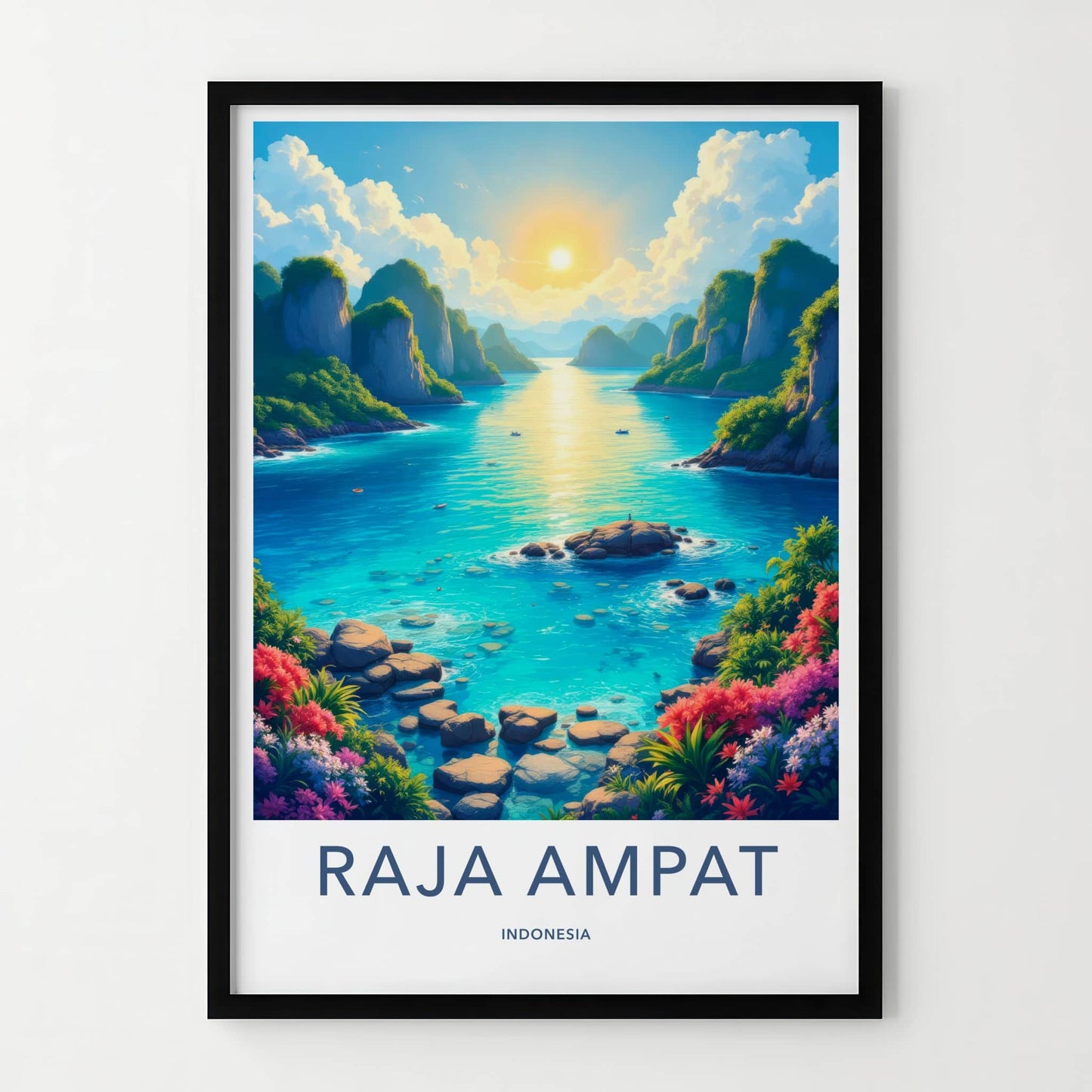 Raja Ampat Poster - Indonesia Travel Art - Vibrant Tropical Bay Home Decor
