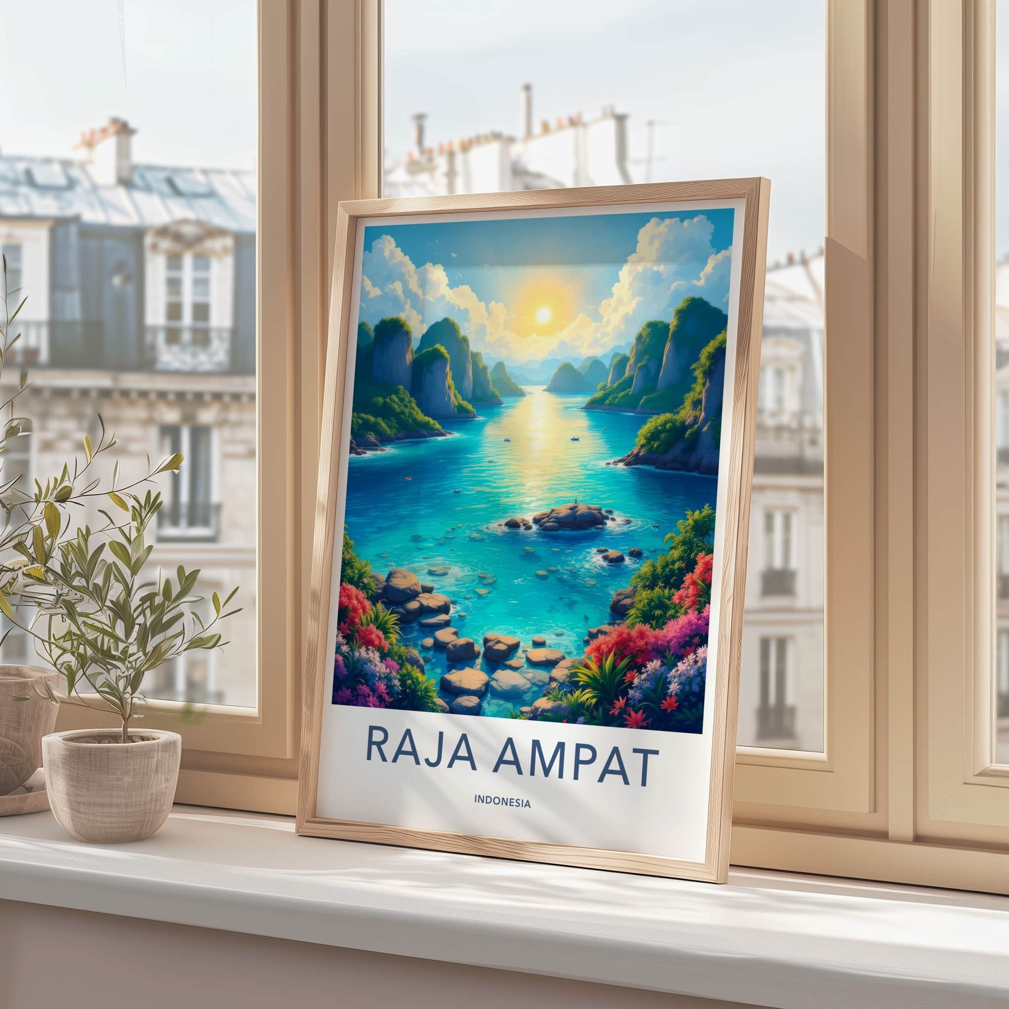 Raja Ampat Poster - Indonesia Travel Art - Vibrant Tropical Bay Home Decor