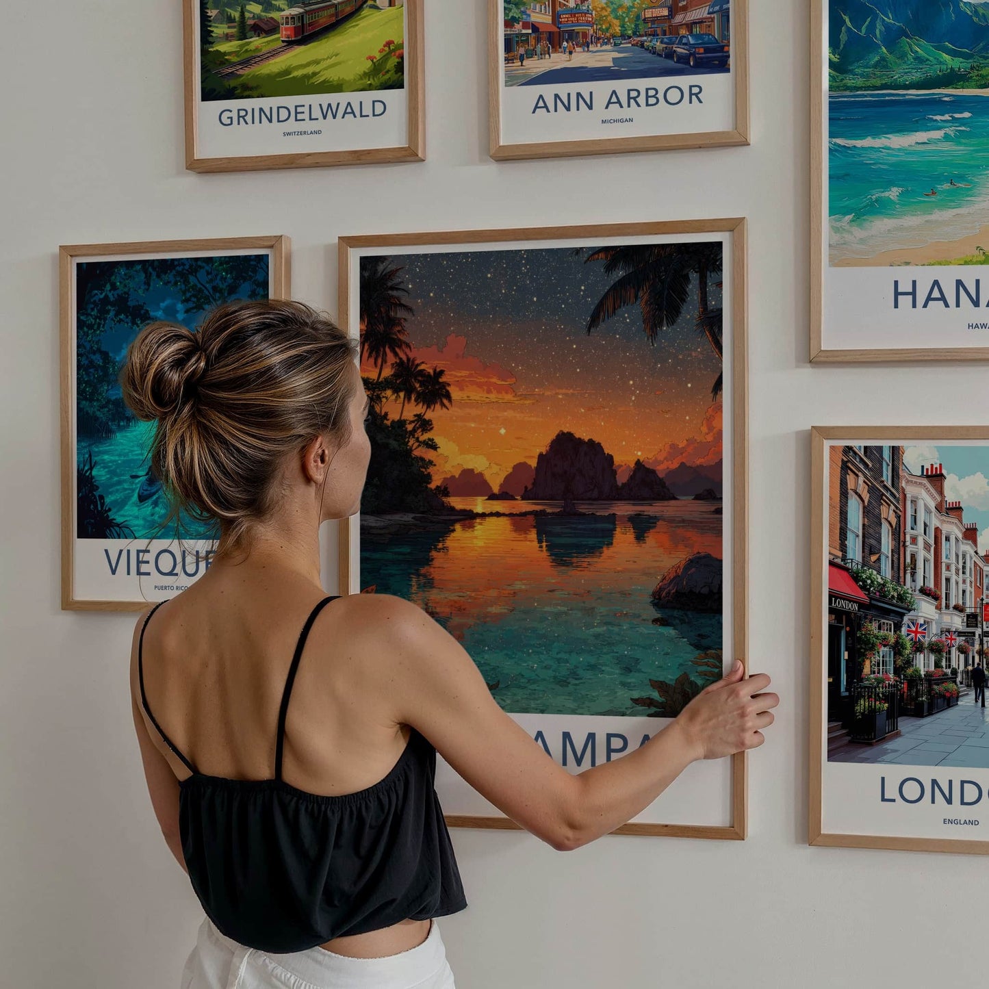 Raja Ampat Poster - Indonesia Travel Print - Sunset Sky Palm Wall Decor