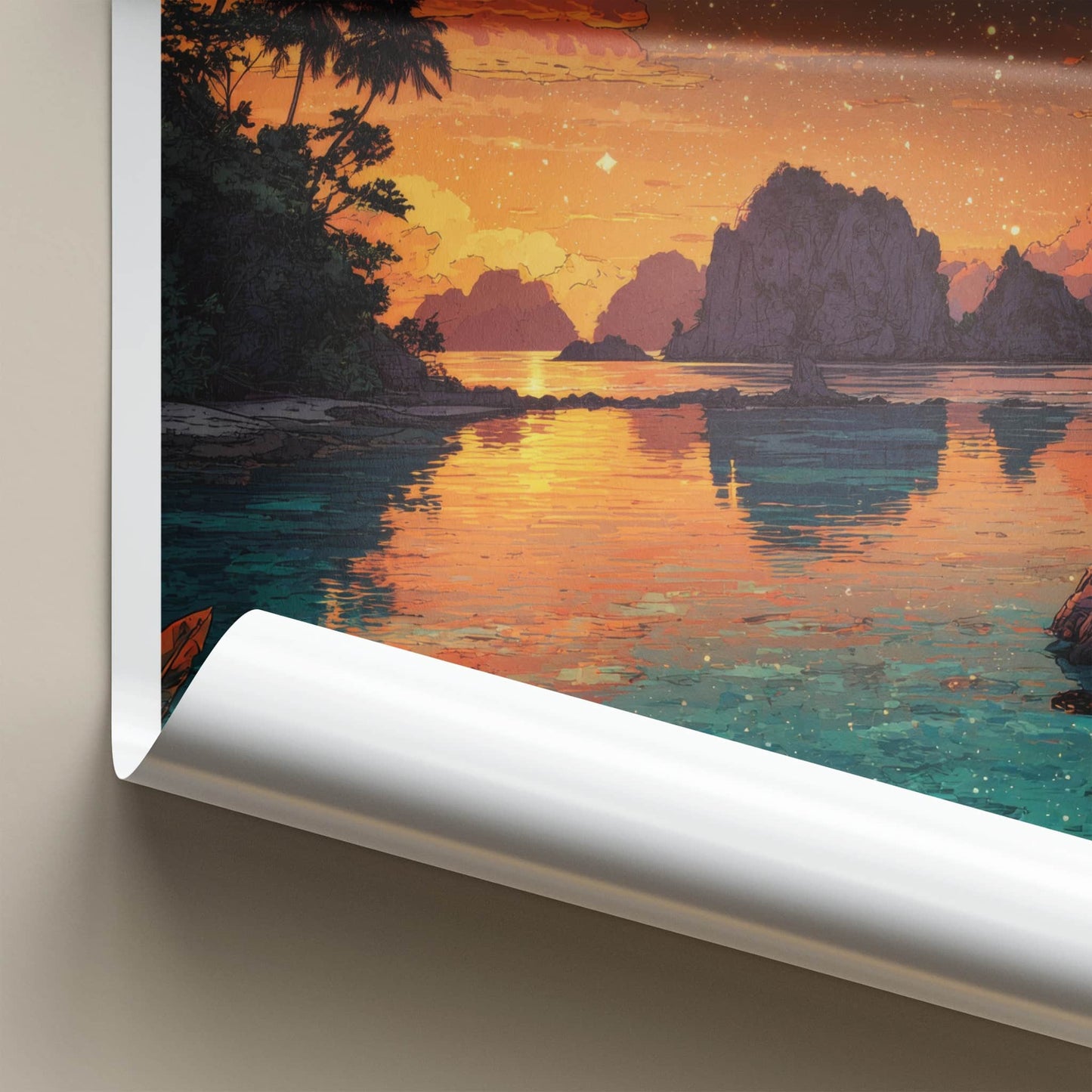 Raja Ampat Poster - Indonesia Travel Print - Sunset Sky Palm Wall Decor