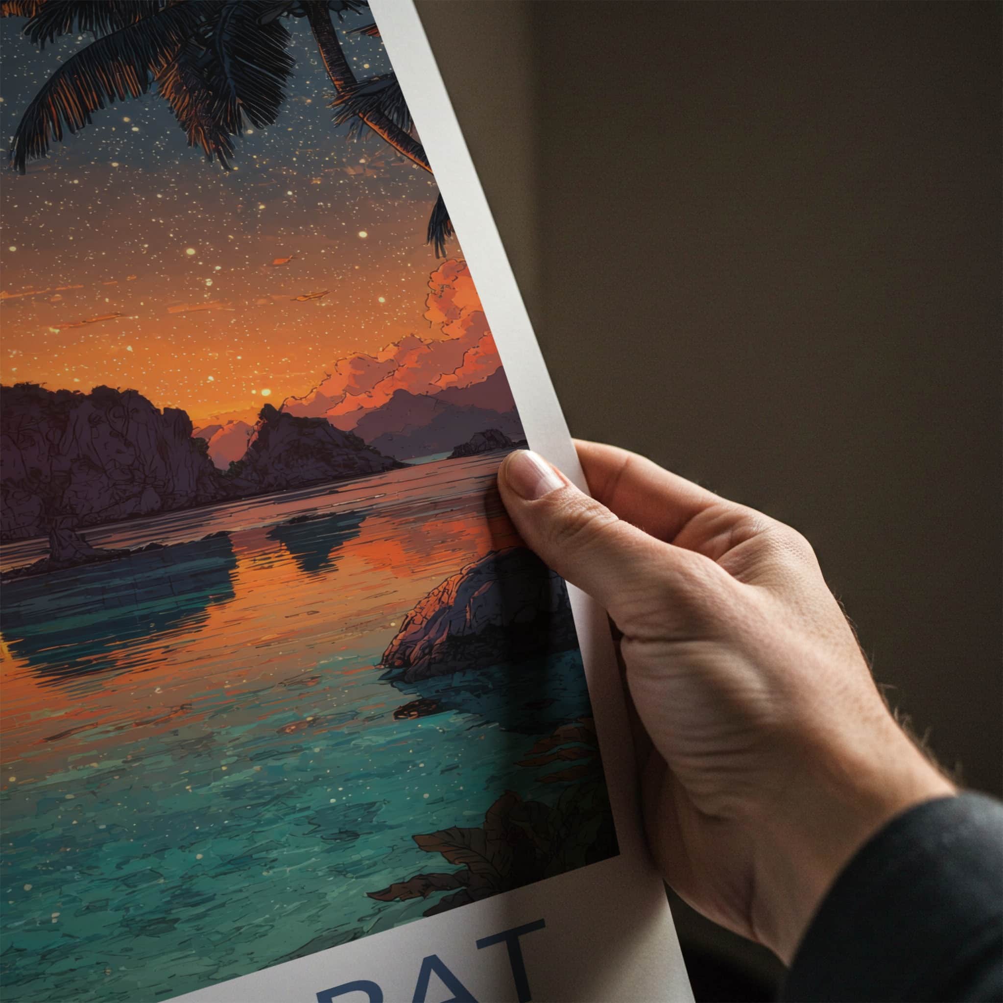 Raja Ampat Poster - Indonesia Travel Print - Sunset Sky Palm Wall Decor