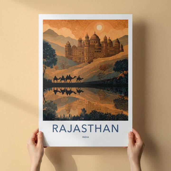 Rajasthan Poster - India Travel Art - Rajasthan Desert Palace Framed Decor