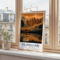 Rajasthan Poster - India Travel Art - Rajasthan Desert Palace Framed Decor