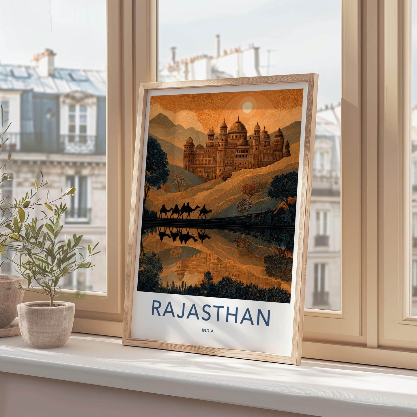 Rajasthan Poster - India Travel Art - Rajasthan Desert Palace Framed Decor