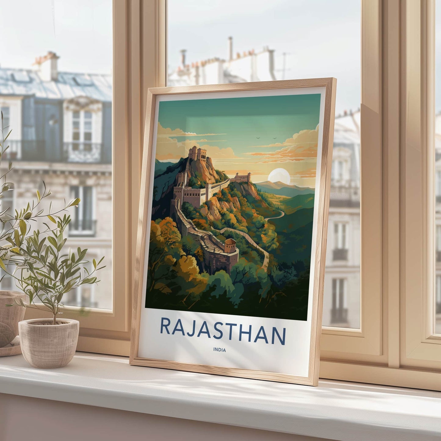 Rajasthan Poster - India Travel Art - Rajasthan Fortress Sunset Home Decor