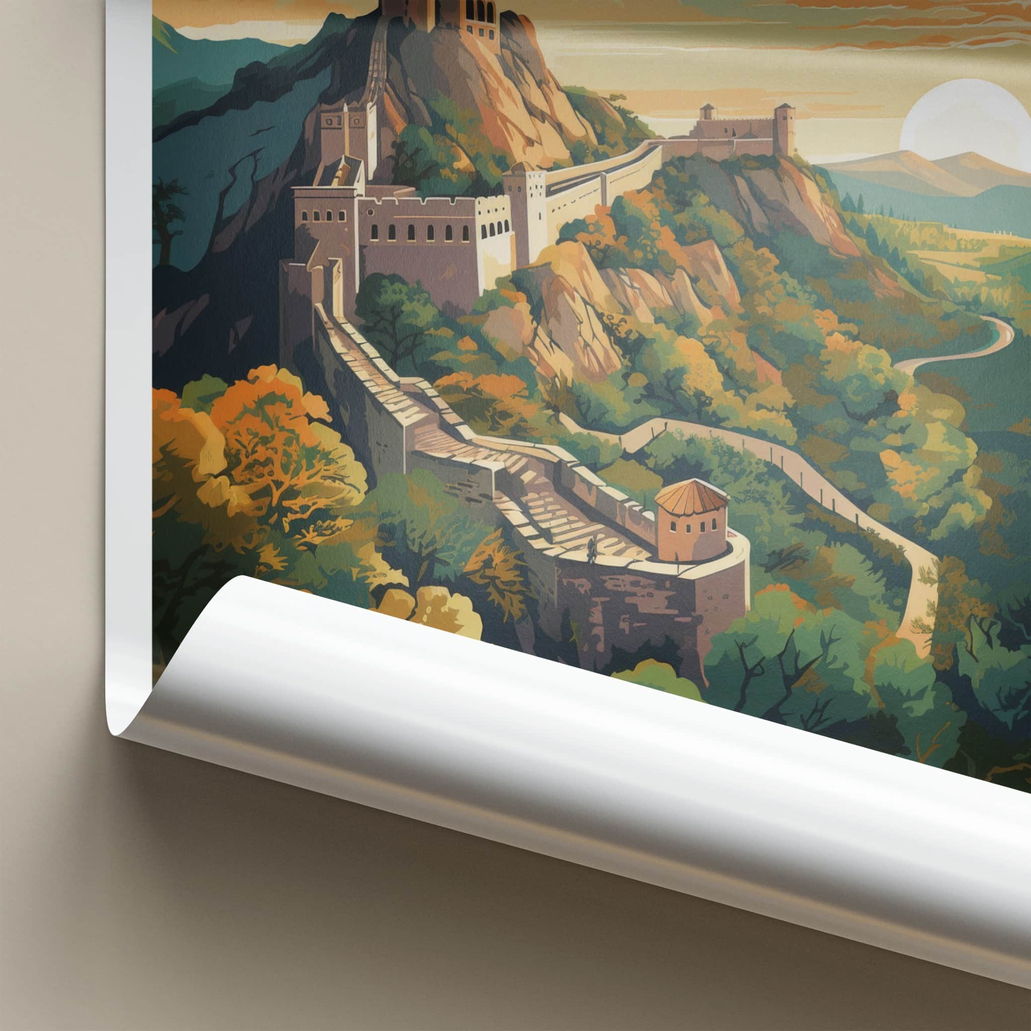 Rajasthan Poster - India Travel Art - Rajasthan Fortress Sunset Home Decor