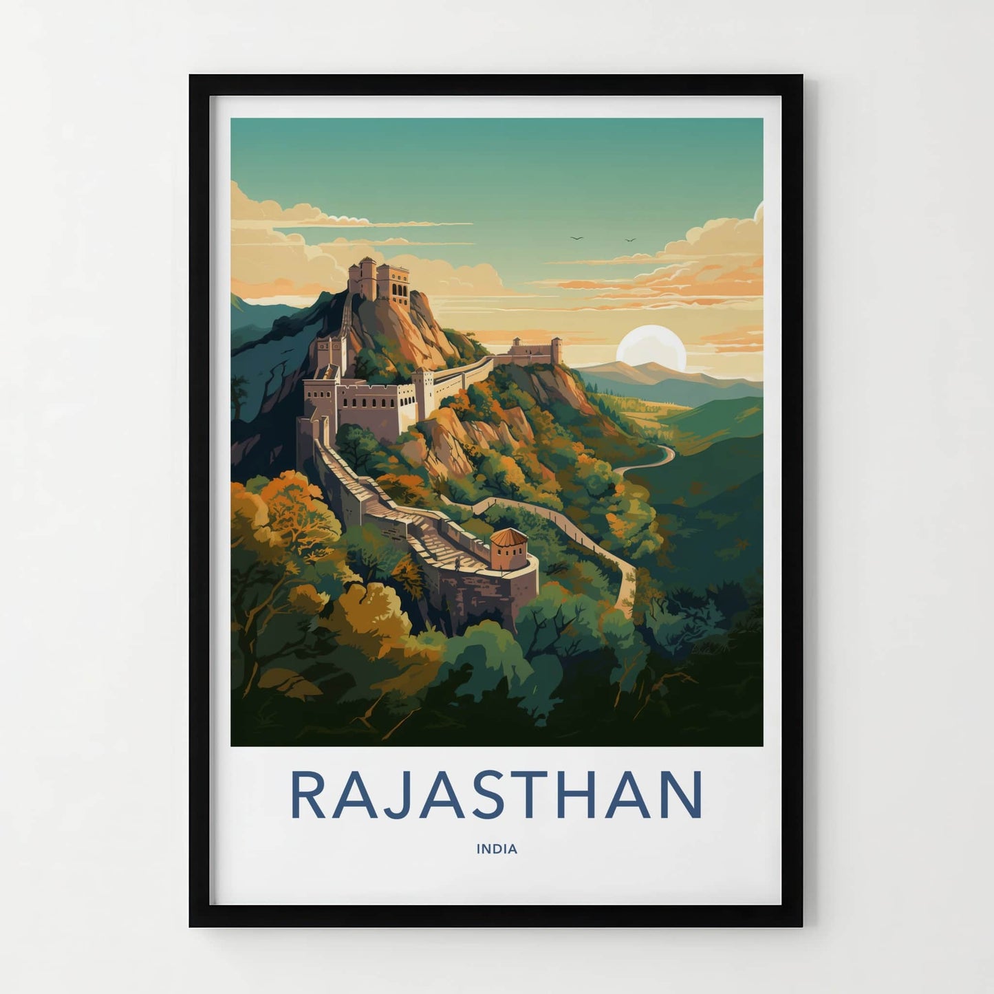 Rajasthan Poster - India Travel Art - Rajasthan Fortress Sunset Home Decor