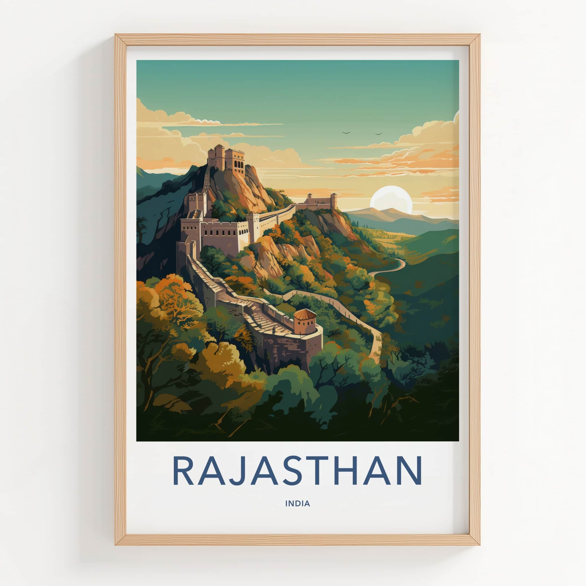 Rajasthan Poster - India Travel Art - Rajasthan Fortress Sunset Home Decor