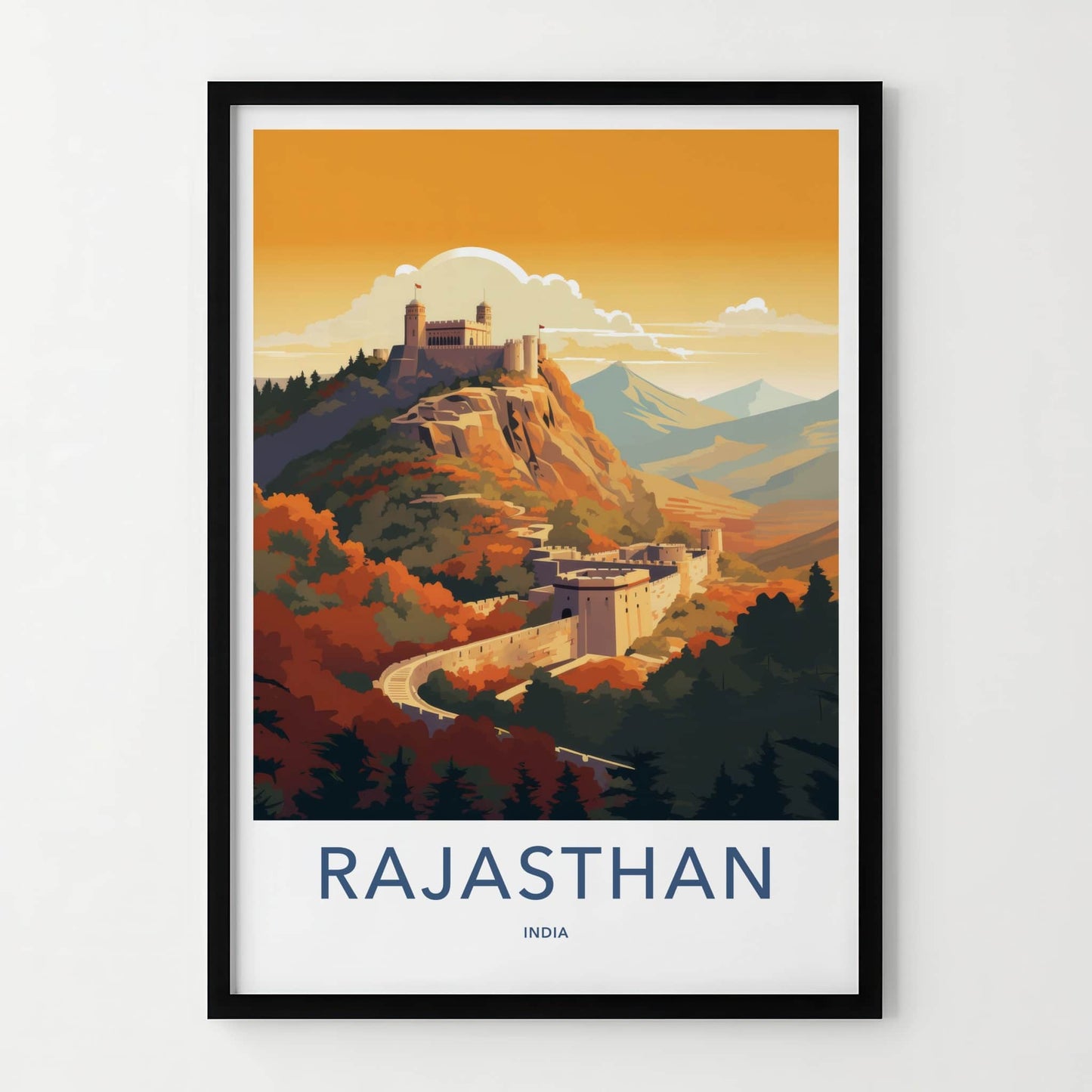 Rajasthan Poster - India Travel Art - Rajasthan Hilltop Fort Sunset Home Decor