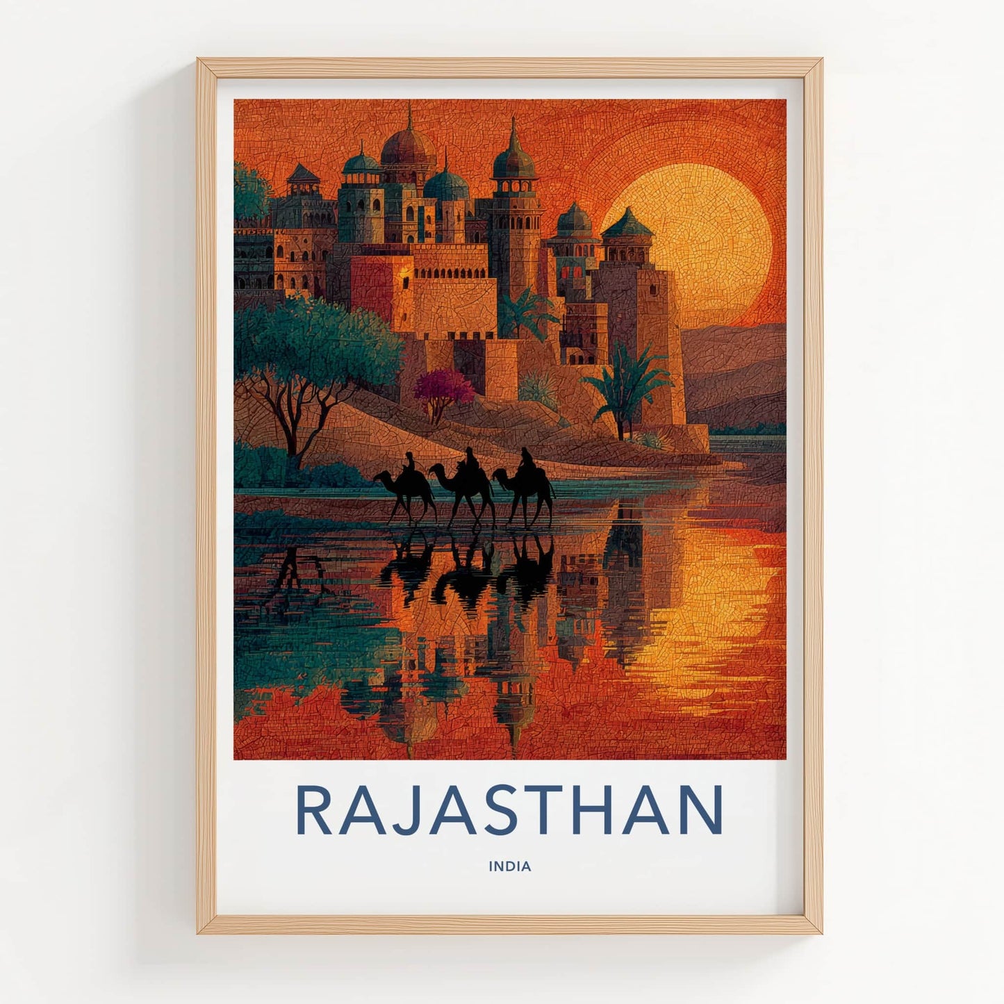 Rajasthan Poster - India Travel Art - Rajasthan Sunset Camels Lounge Decor
