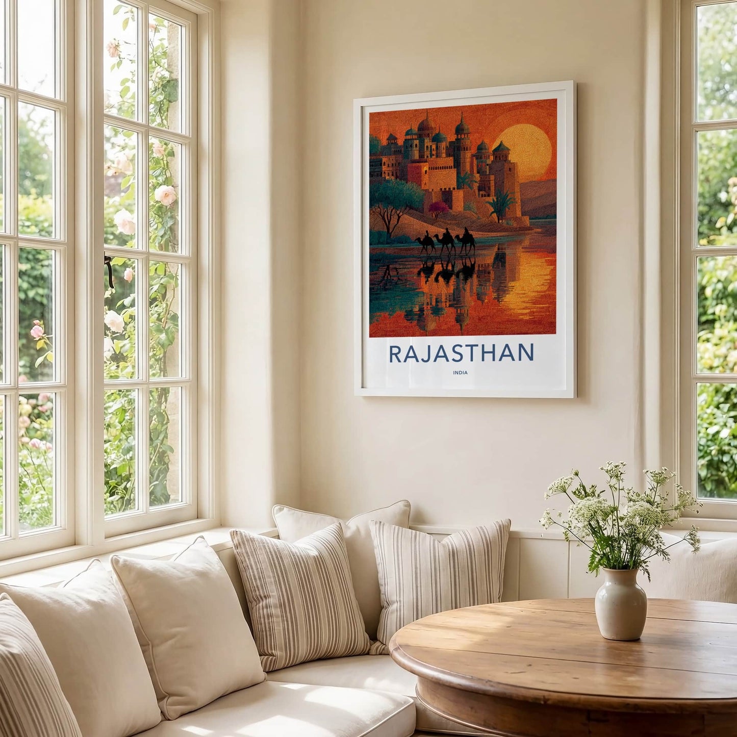 Rajasthan Poster - India Travel Art - Rajasthan Sunset Camels Lounge Decor