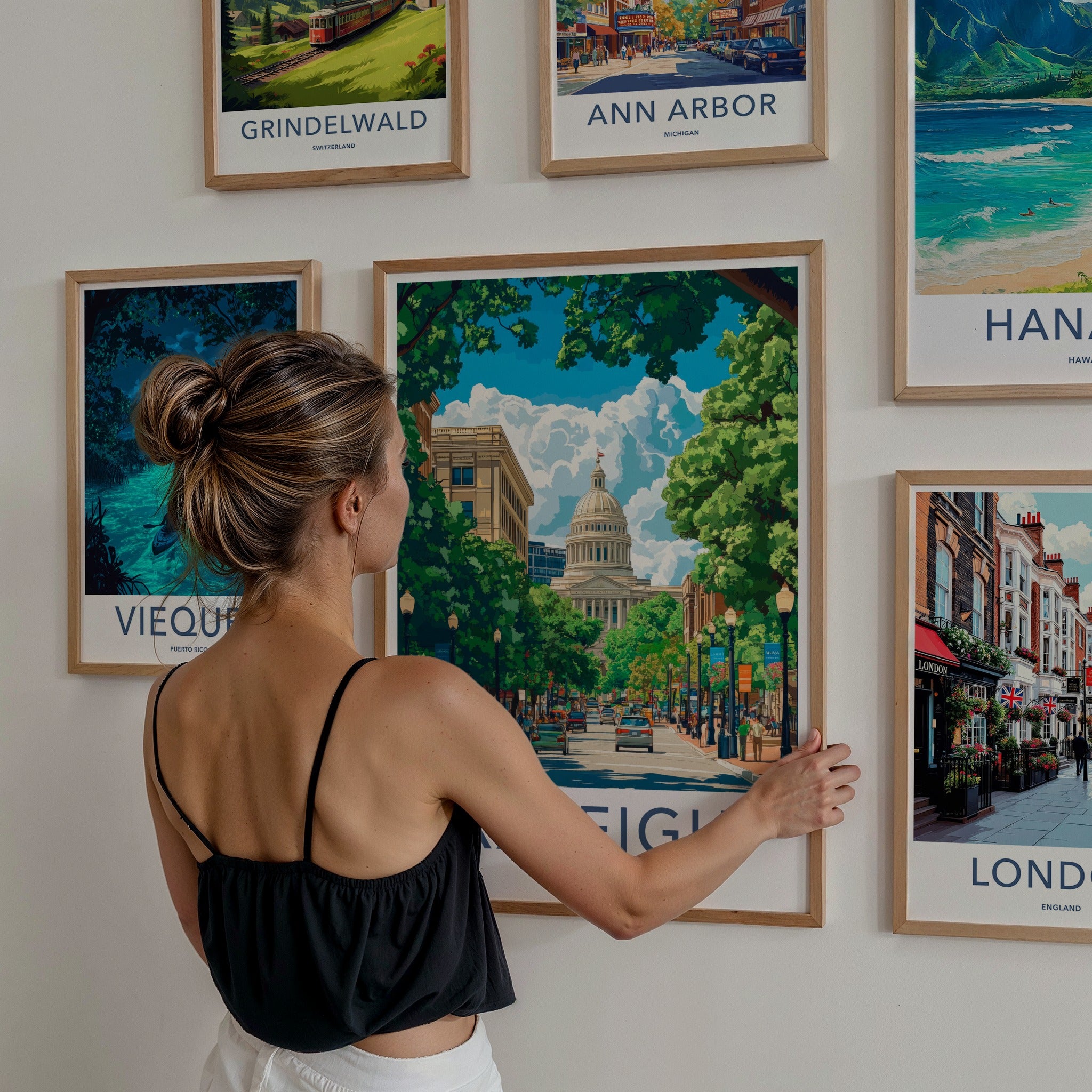 Raleigh Poster - North Carolina Art Print - Bustling Capitol Street Wall Decor