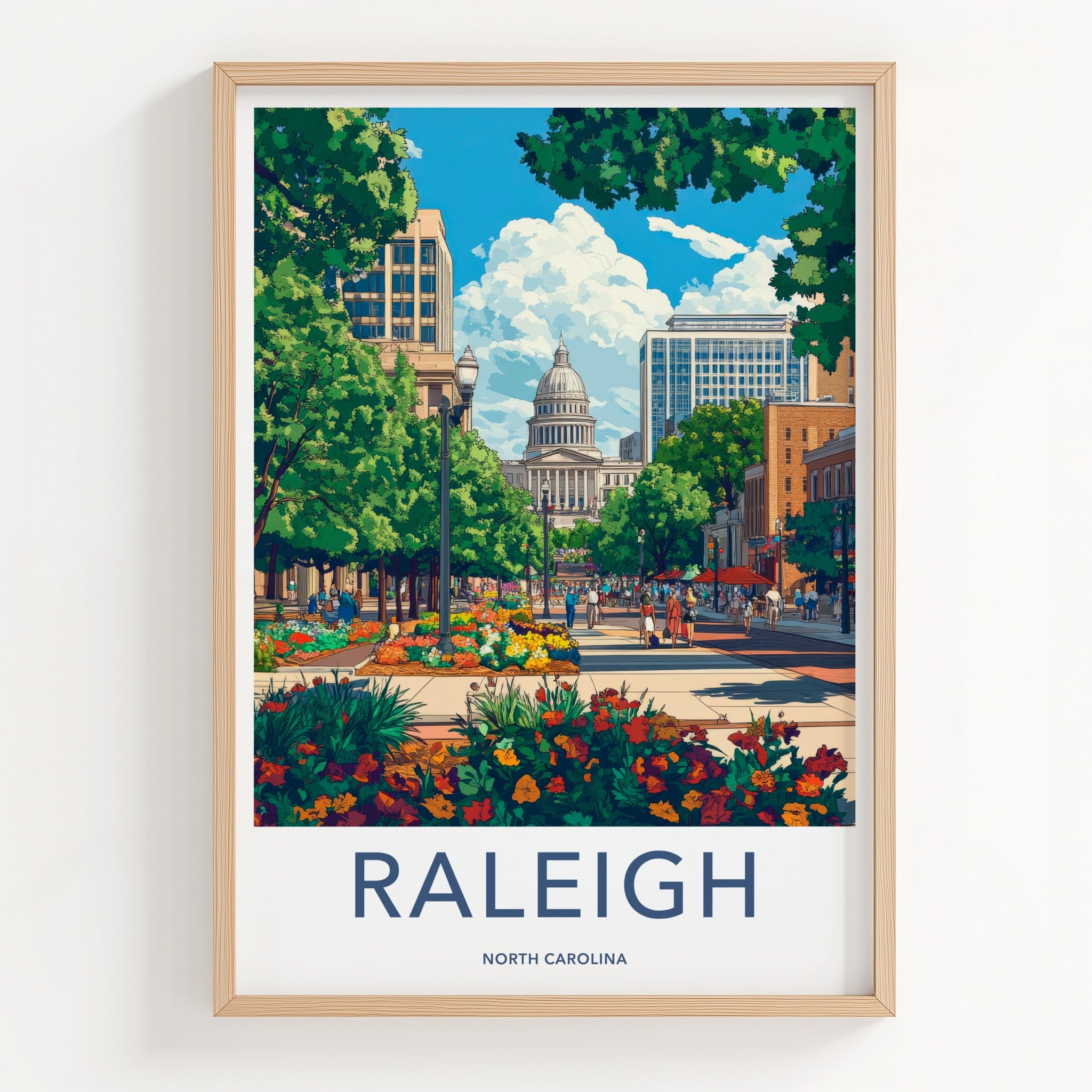 Raleigh Poster - North Carolina Wall Art - Capitol Building Flowers Wall Decor