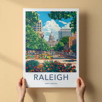 Raleigh Poster - North Carolina Wall Art - Capitol Building Flowers Wall Decor