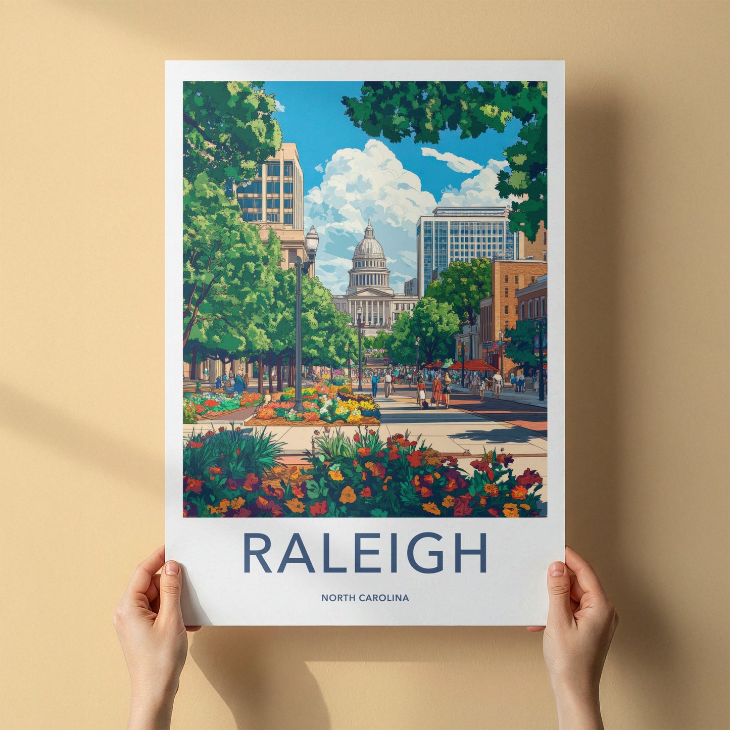 Raleigh Poster - North Carolina Wall Art - Capitol Building Flowers Wall Decor