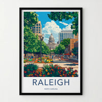 Raleigh Poster - North Carolina Wall Art - Capitol Building Flowers Wall Decor