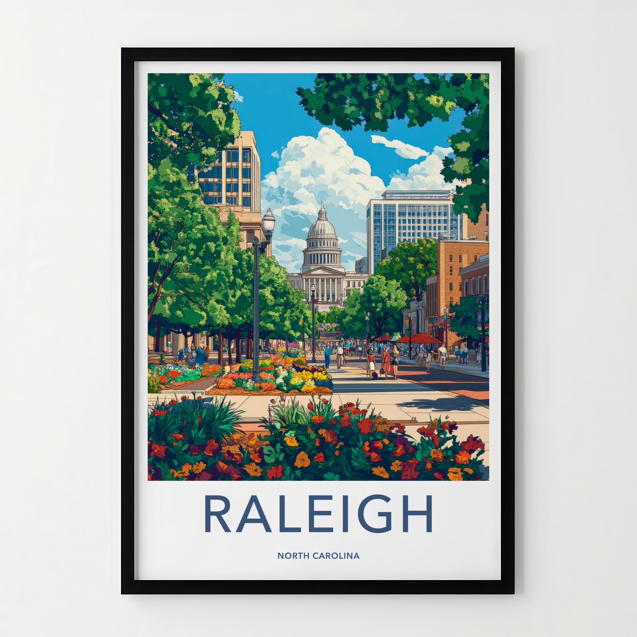 Raleigh Poster - North Carolina Wall Art - Capitol Building Flowers Wall Decor