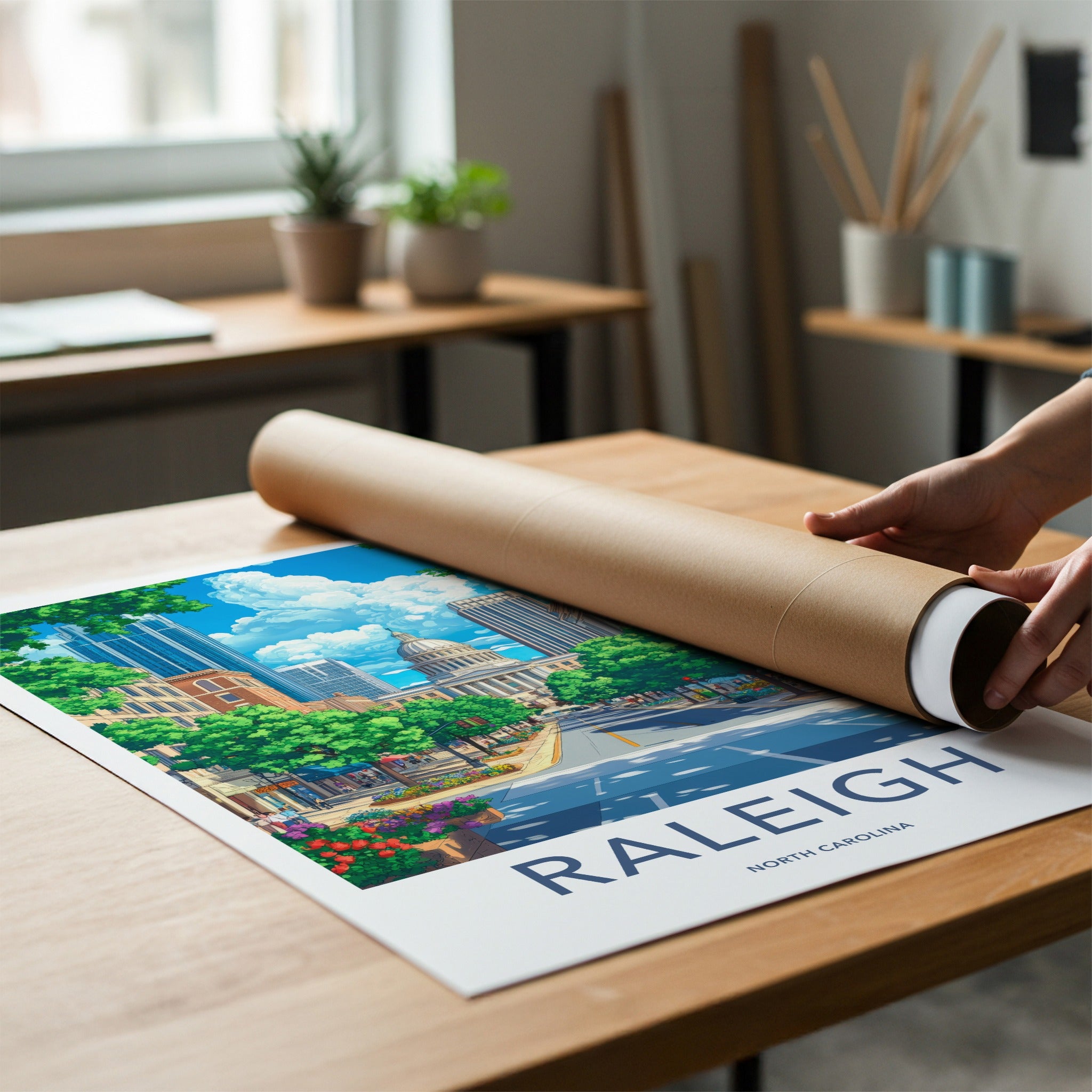 Raleigh Poster - North Carolina Wall Art - Vibrant City Street Home Decor