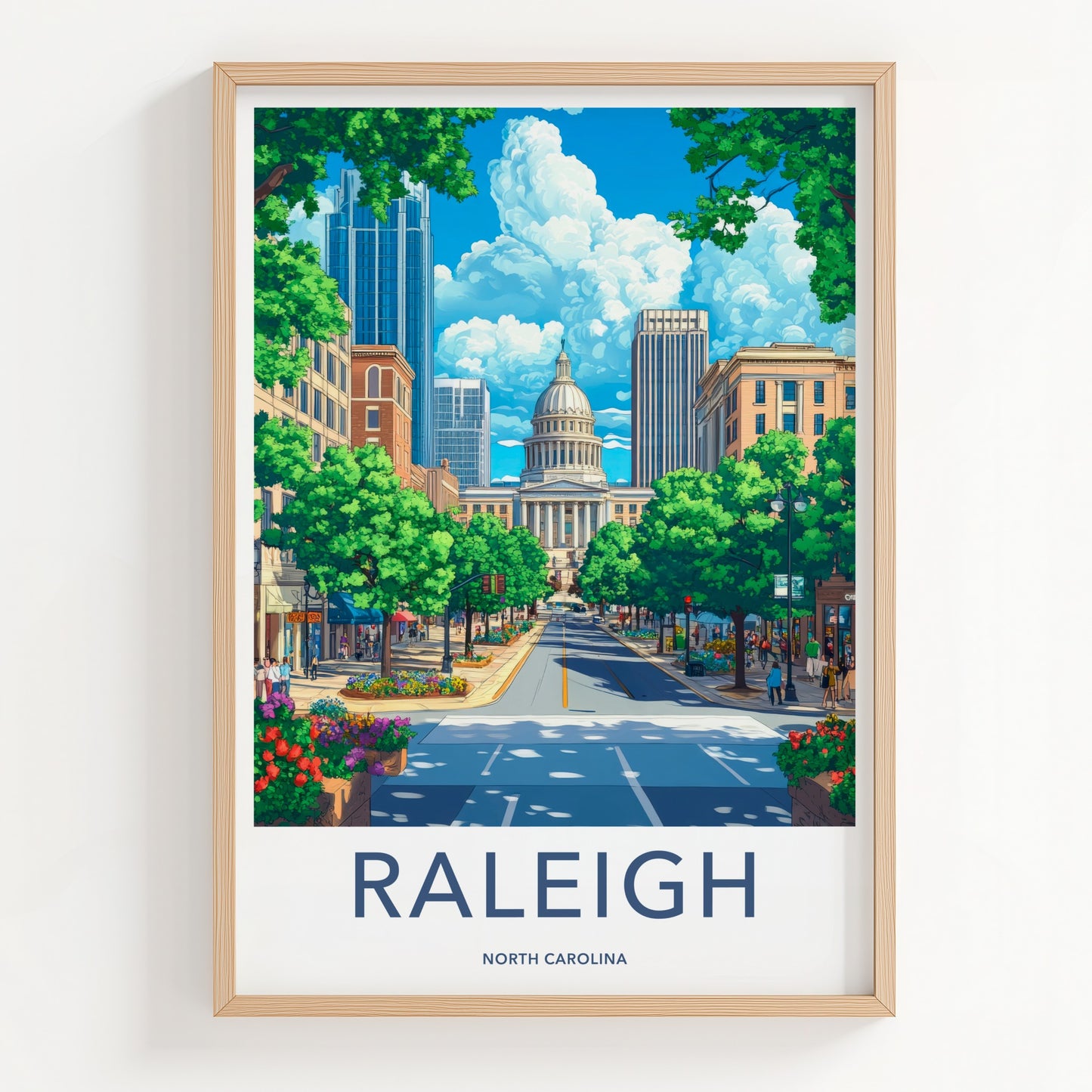 Raleigh Poster - North Carolina Wall Art - Vibrant City Street Home Decor