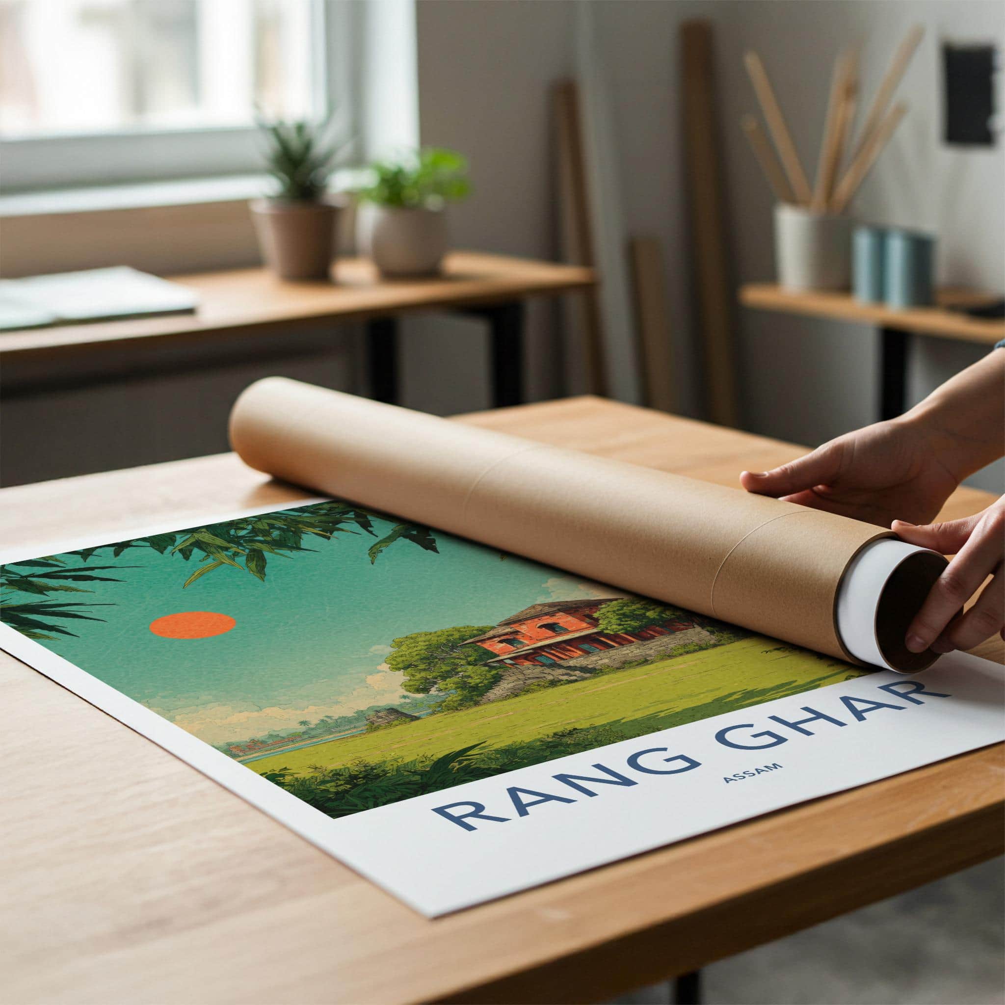 Rang Ghar Poster - India Travel Art - Assam Ancient Red Palace Home Decor