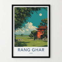 Rang Ghar Poster - India Travel Art - Assam Red Building Landscape Home Decor