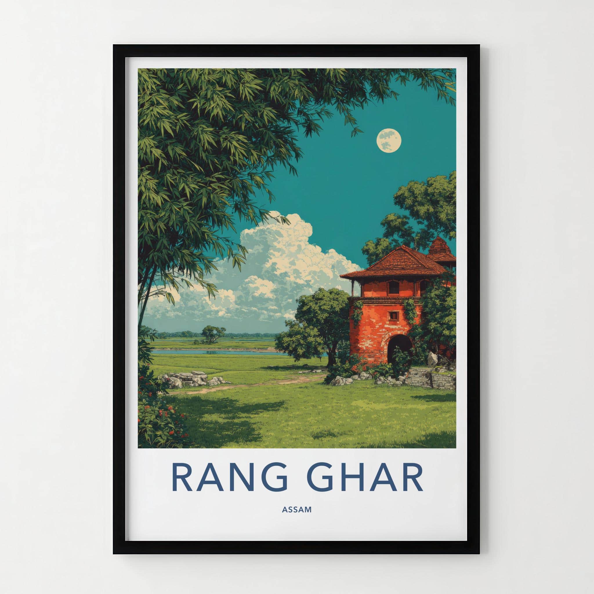 Rang Ghar Poster - India Travel Art - Assam Red Building Landscape Home Decor